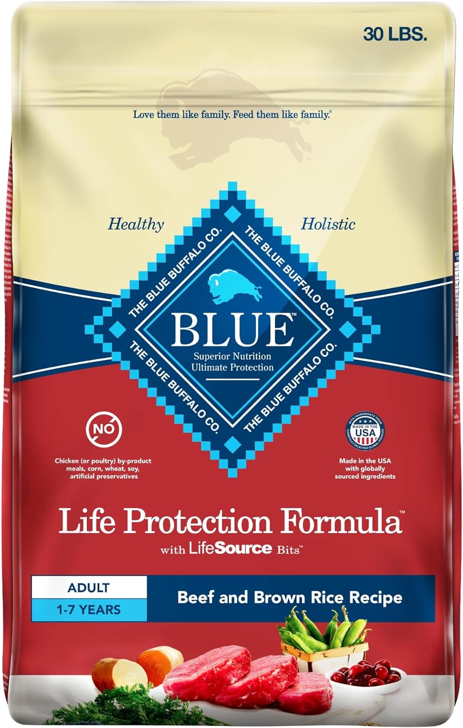 Blue Buffalo Blue Life Protection Formula Natural Adult Beef and Brown Rice Dry Dog Food - Dry Dog Food Blue Buffalo