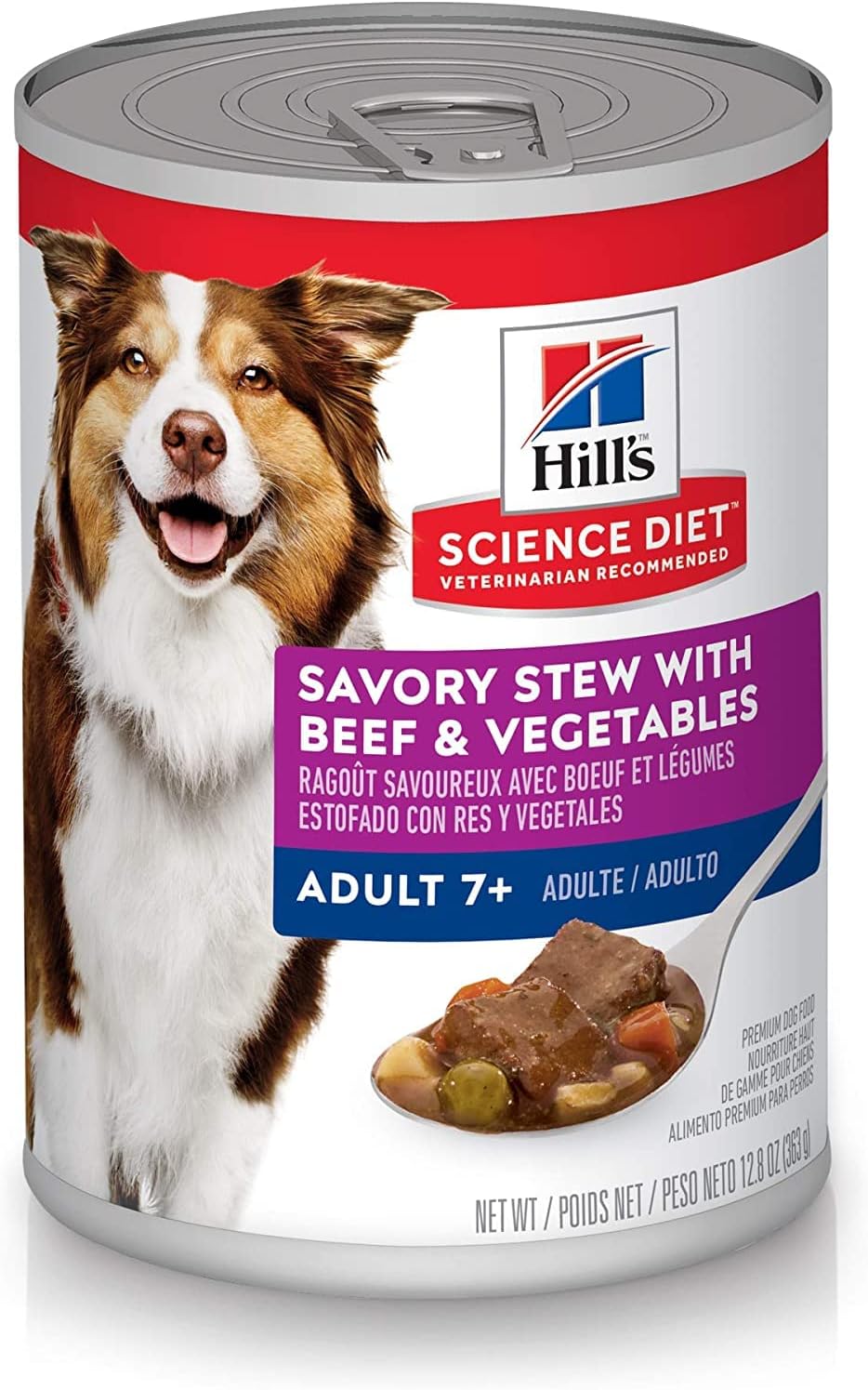Hill's Science Diet Senior 7+ Canned Dog Food, Savory Stew with Beef & Vegetables, 12.8 oz. Cans, 12-Pack - Wet Dog Food Hill's Science