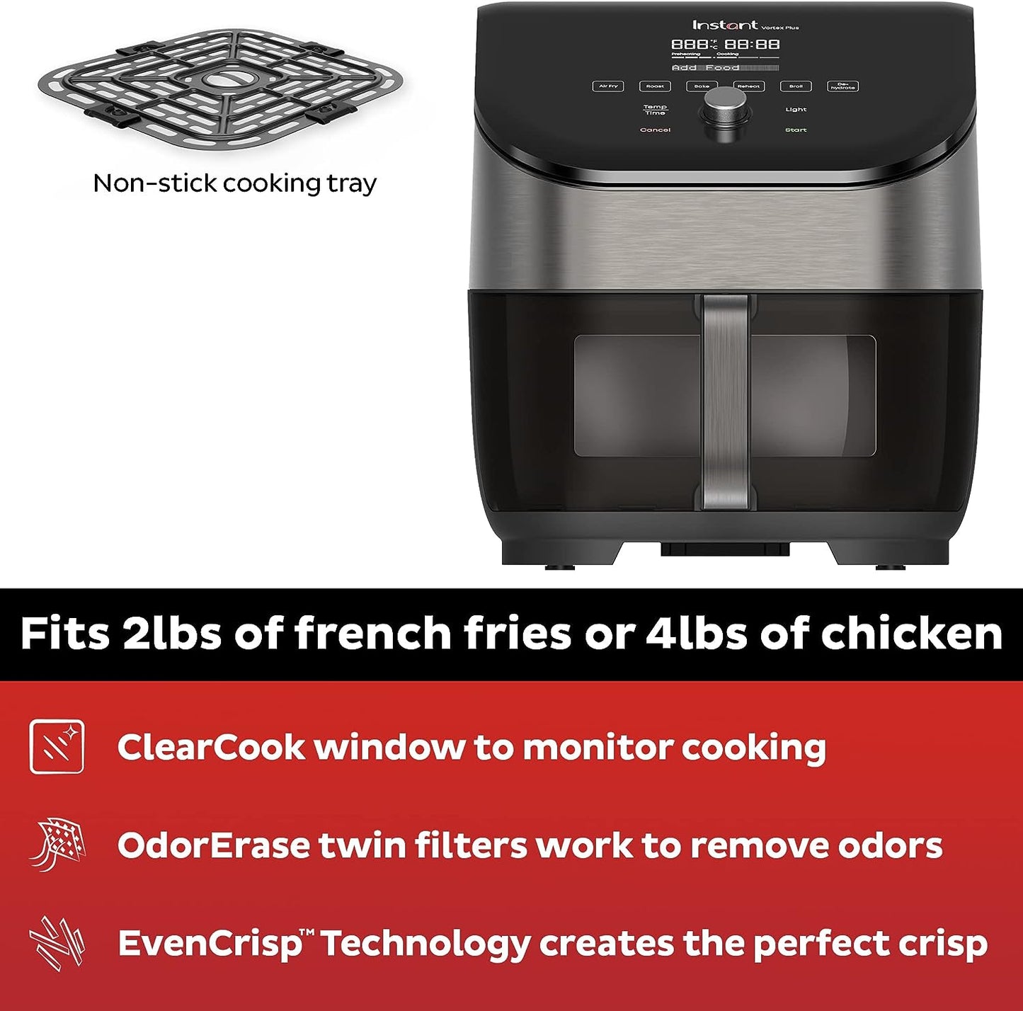 Instant Vortex Plus 6QT Air Fryer ClearCook + OdorErase 6-in-1 Functions