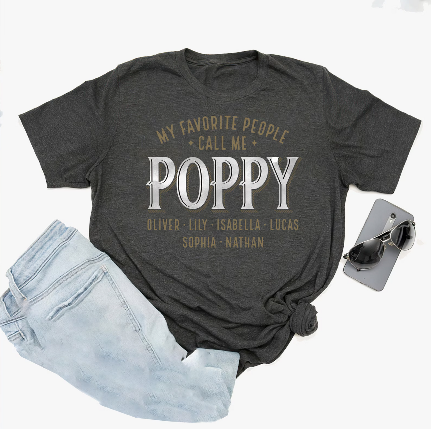Personalized Poppy Shirt, Custom Papa with Kids Name Shirt, Father's Day Shirt, My Favorite People Call Me Poppy, Grandpa Shirt