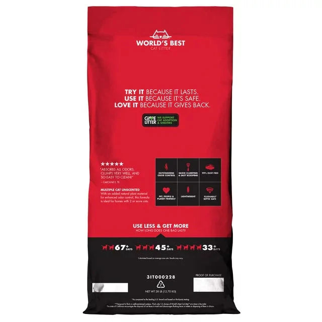 World's Best Cat Litter Multiple Cat Unscented Natural Cat Litter, 28 lbs - Cat Litter World's Best Cat Litter