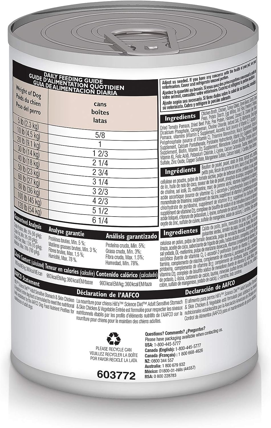 Hill's Science Diet Wet Dog Food, Adult, Sensitive Stomach & Skin, Chicken & Vegetable Entrée, 12.8 oz. Cans, 12-Pack - Wet Dog Food Hill's Science