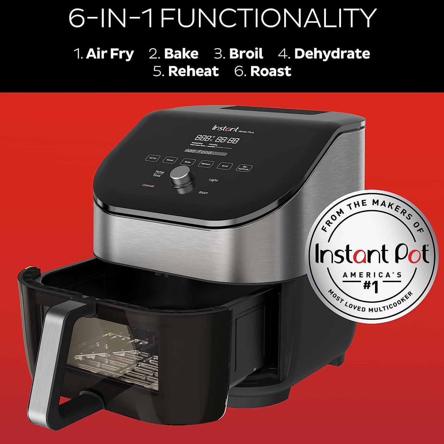 Instant Vortex Plus 6QT Air Fryer ClearCook + OdorErase 6-in-1 Functions