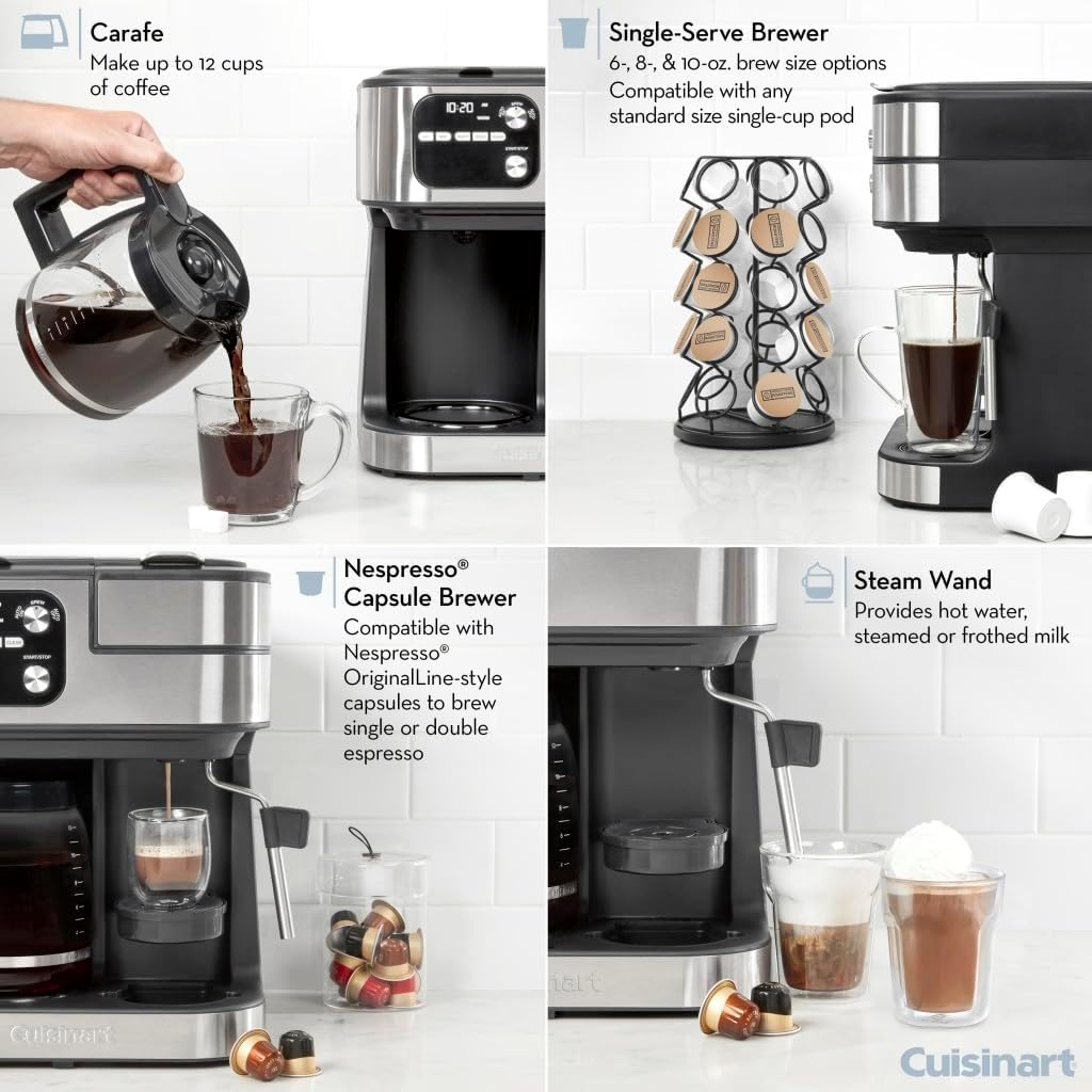 Cuisinart Coffee Maker Barista System, Coffee Center 4-In-1 Coffee Machine, Single-Serve Coffee