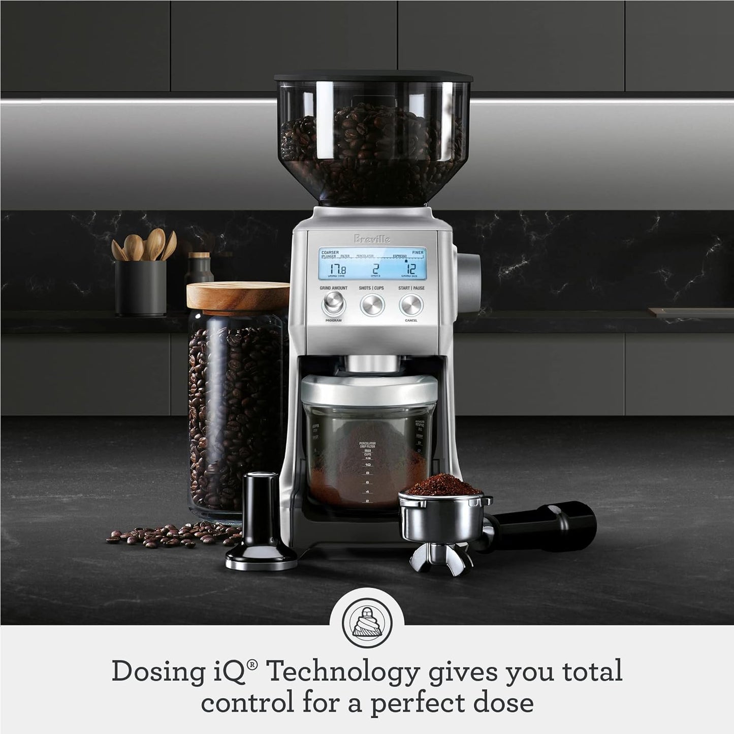 Breville Smart Grinder Pro Coffee Bean Grinder, Stainless Steel BCG820BSS