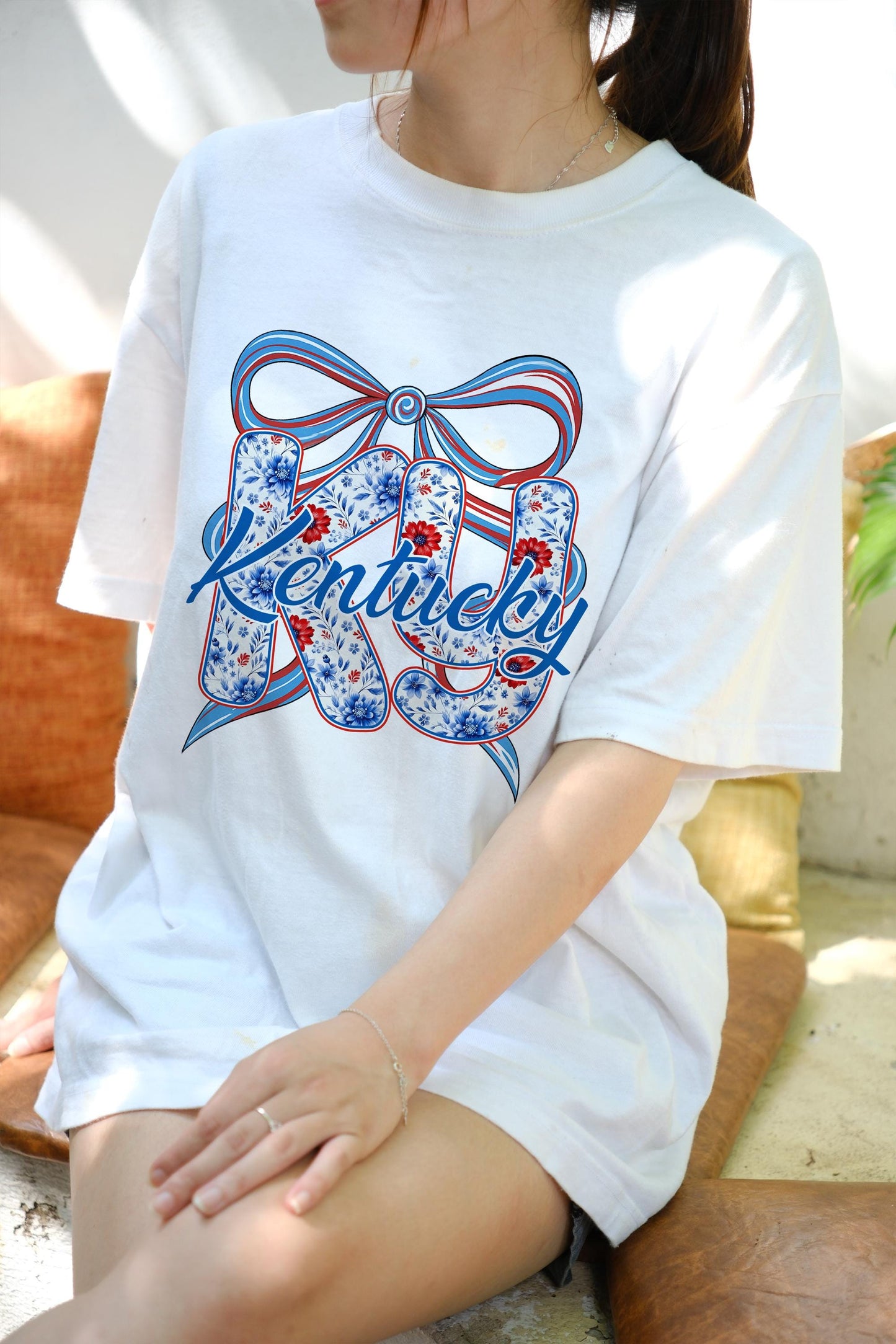 Kentucky KY Shirt Floral Patriotic Bow Gildan 5000 Tee, USA State Pride Shirt, 4th of July Gift, Kentucky Lover Shirt, Summer T-Shirt