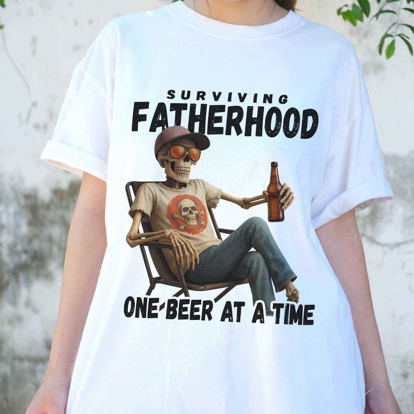 Surviving Fatherhood One Beer at a Time Shirt, Funny Dad Skeleton Tee, Father’s Day Gift Shirt, Beer Lover T-Shirt, Cool Dad Outfit