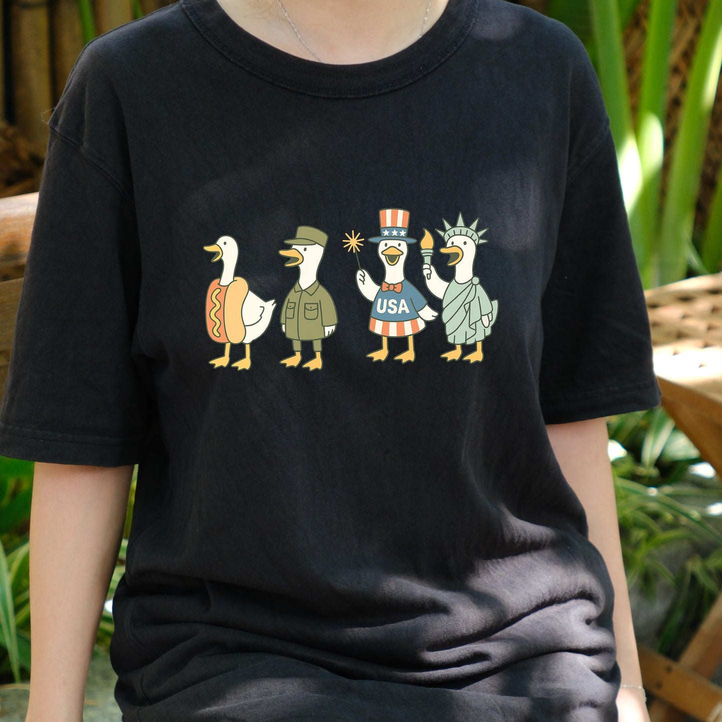 Patriotic Goose Parade Shirt, Funny 4th of July Duck Tee, USA Costume Animal T-Shirt, Independence Day Cartoon Shirt, Cute Summer Top