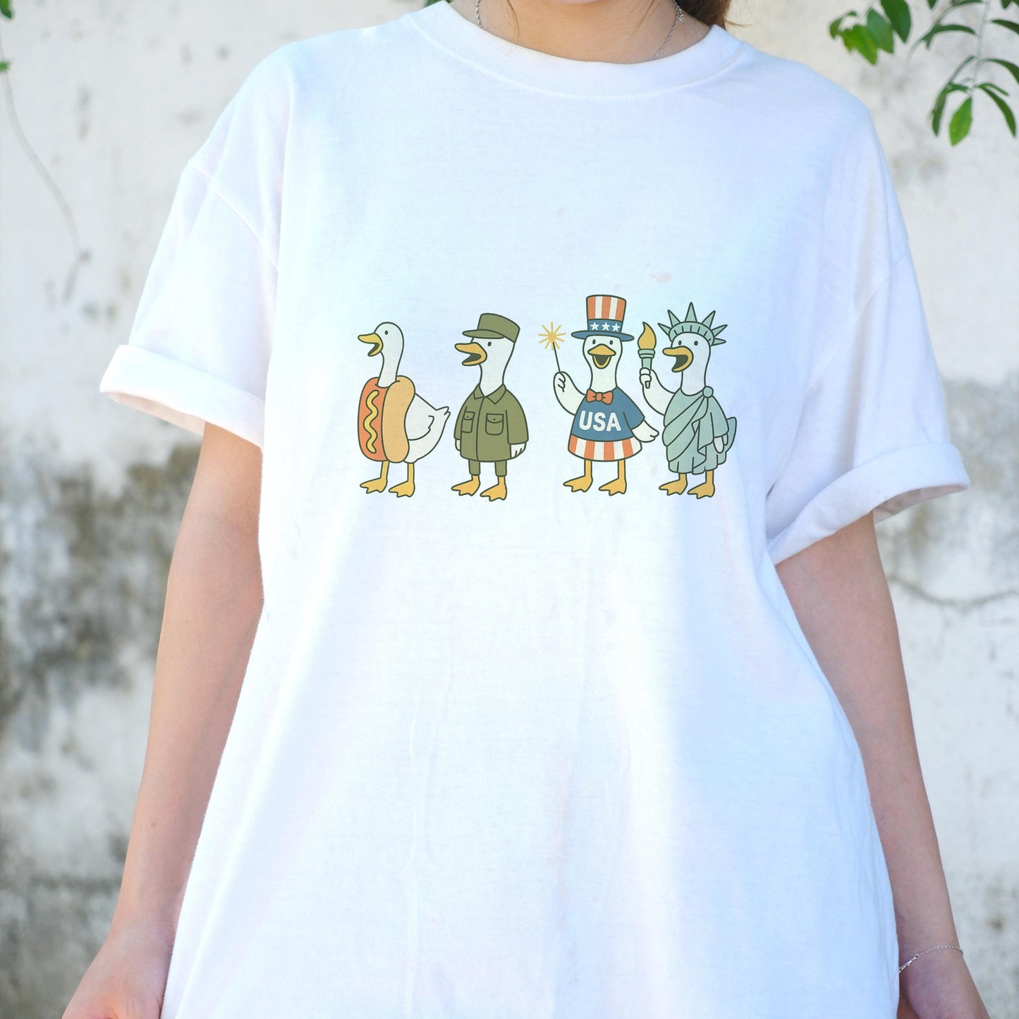Patriotic Goose Parade Shirt, Funny 4th of July Duck Tee, USA Costume Animal T-Shirt, Independence Day Cartoon Shirt, Cute Summer Top