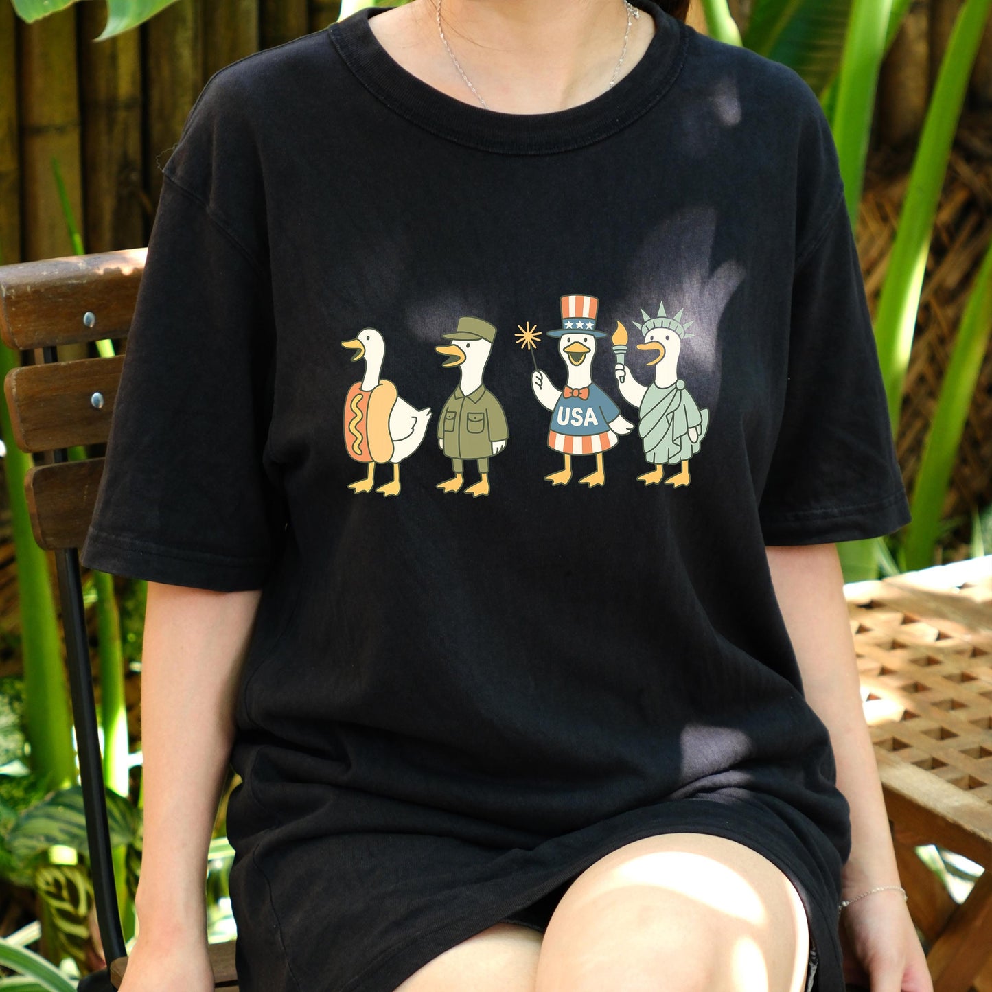 Patriotic Goose Parade Shirt, Funny 4th of July Duck Tee, USA Costume Animal T-Shirt, Independence Day Cartoon Shirt, Cute Summer Top