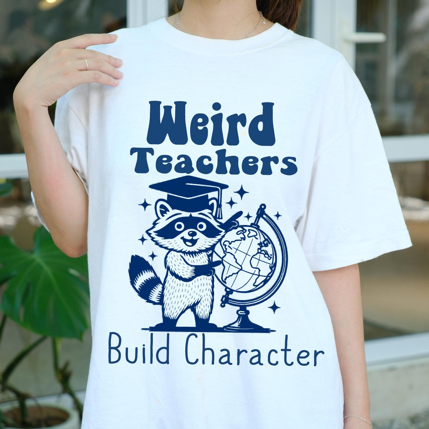 Weird Teachers Build Character Shirt, Funny Raccoon Teacher Tee, Back to School Gift, Cute Classroom Humor Shirt for Educators