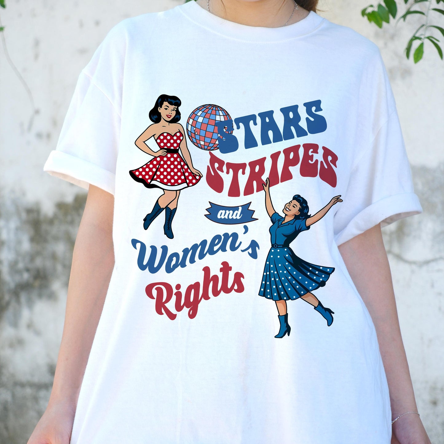 Stars Stripes and Women’s Rights Shirt, Retro Feminist USA Tee, Patriotic 4th of July Pinup T-Shirt, Girl Power Independence Day Top