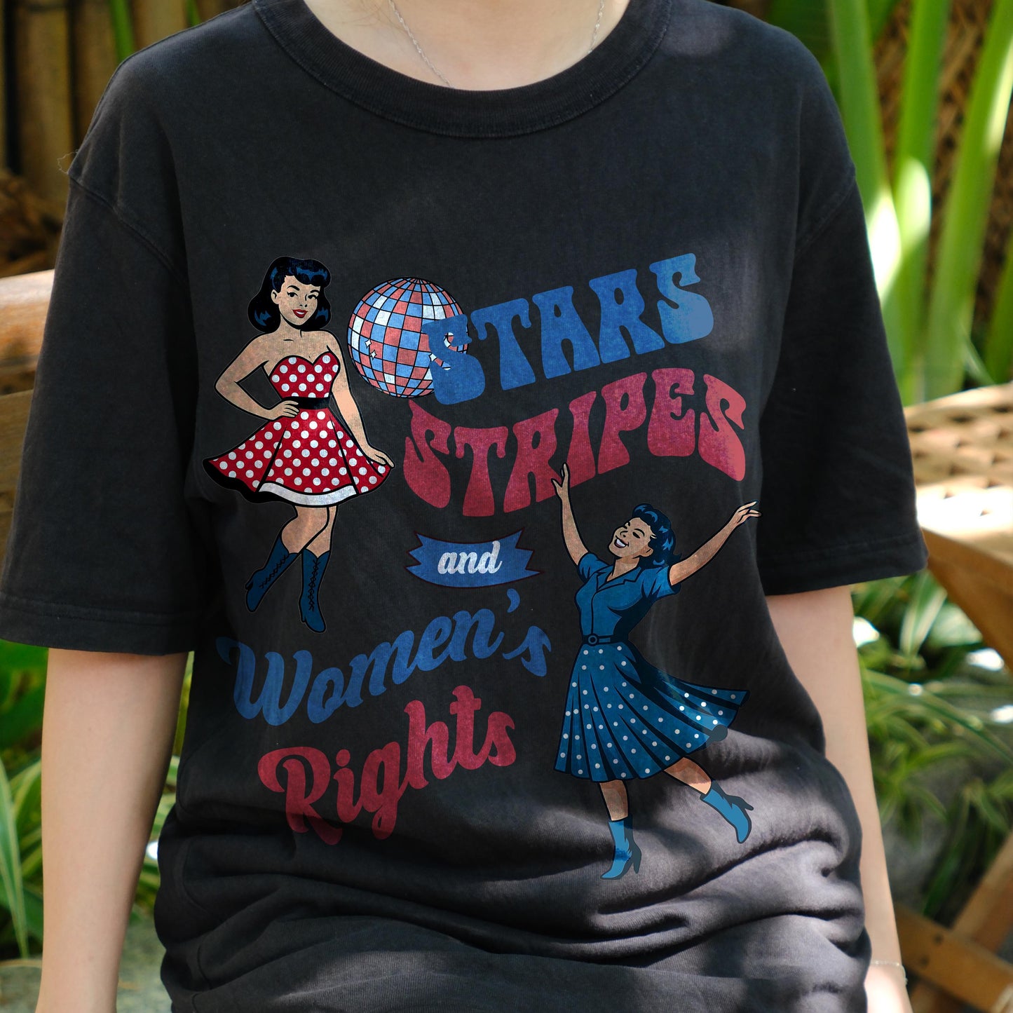 Stars Stripes and Women’s Rights Shirt, Retro Feminist USA Tee, Patriotic 4th of July Pinup T-Shirt, Girl Power Independence Day Top
