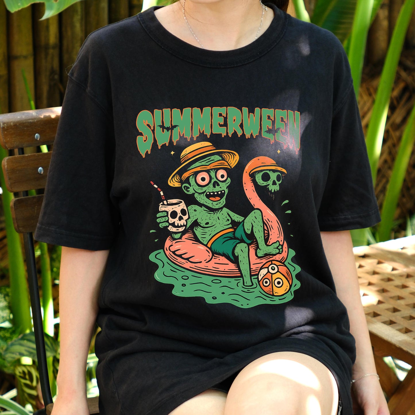Summerween Shirt, Funny Halloween in Summer Tee, Zombie Pool Float T-Shirt, Spooky Beach Vibes Unisex Graphic Tee, Creepy Cute Top