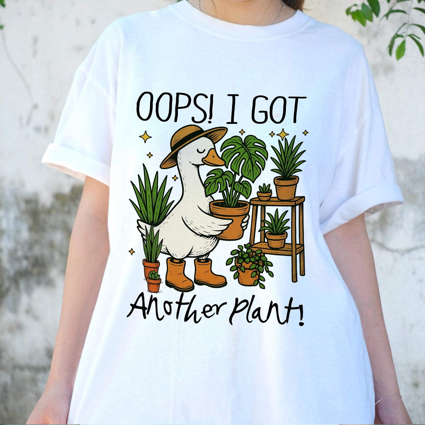 Oops I Got Another Plant Shirt, Funny Goose Plant Lover Tee, Indoor Gardening T-Shirt, Cute Monstera Gift for Plant Moms & Dads