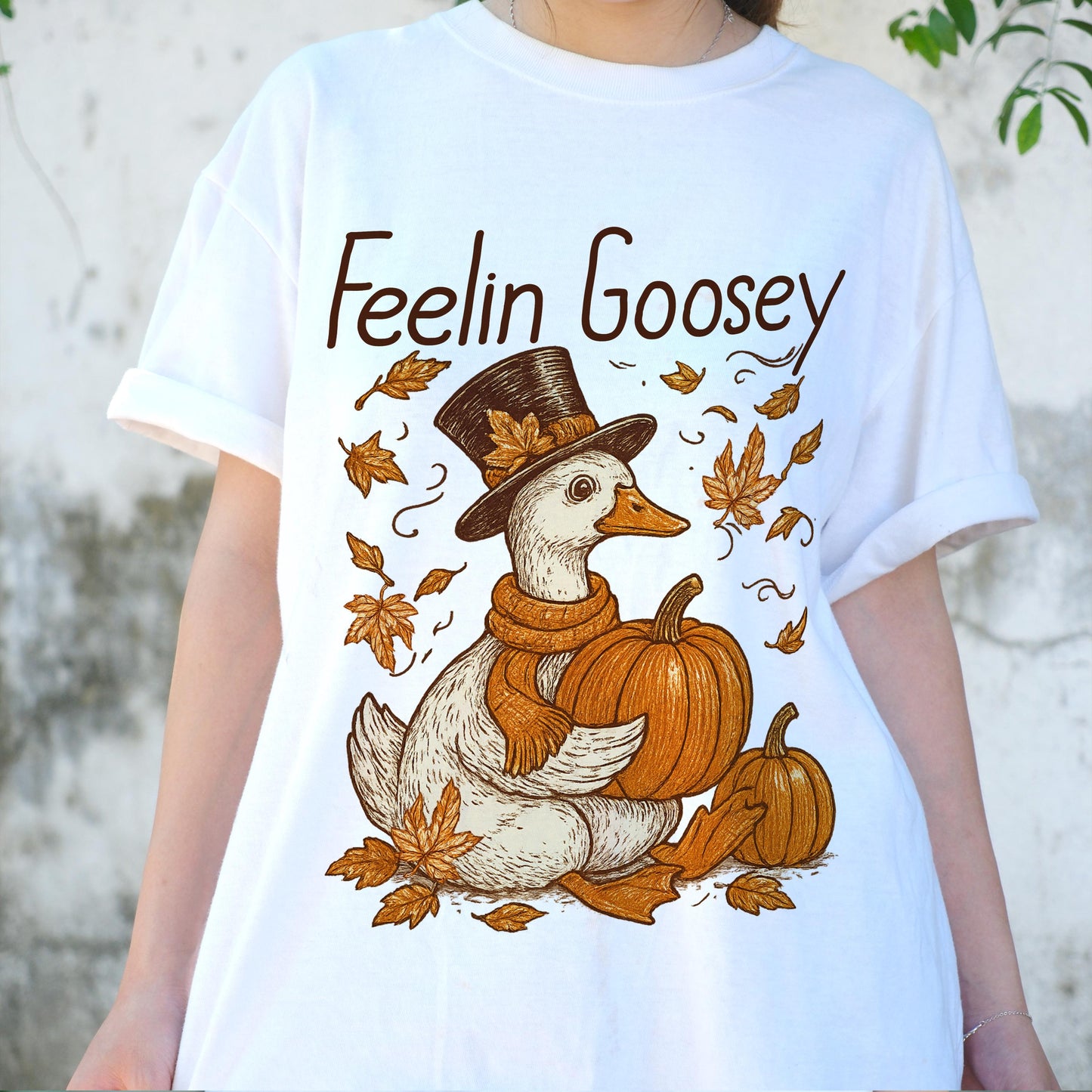 Feelin Goosey Shirt, Funny Fall Duck T-Shirt, Cute Autumn Pumpkin Tee, Thanksgiving Goose Shirt, Vintage Fall Humor Shirt Gift