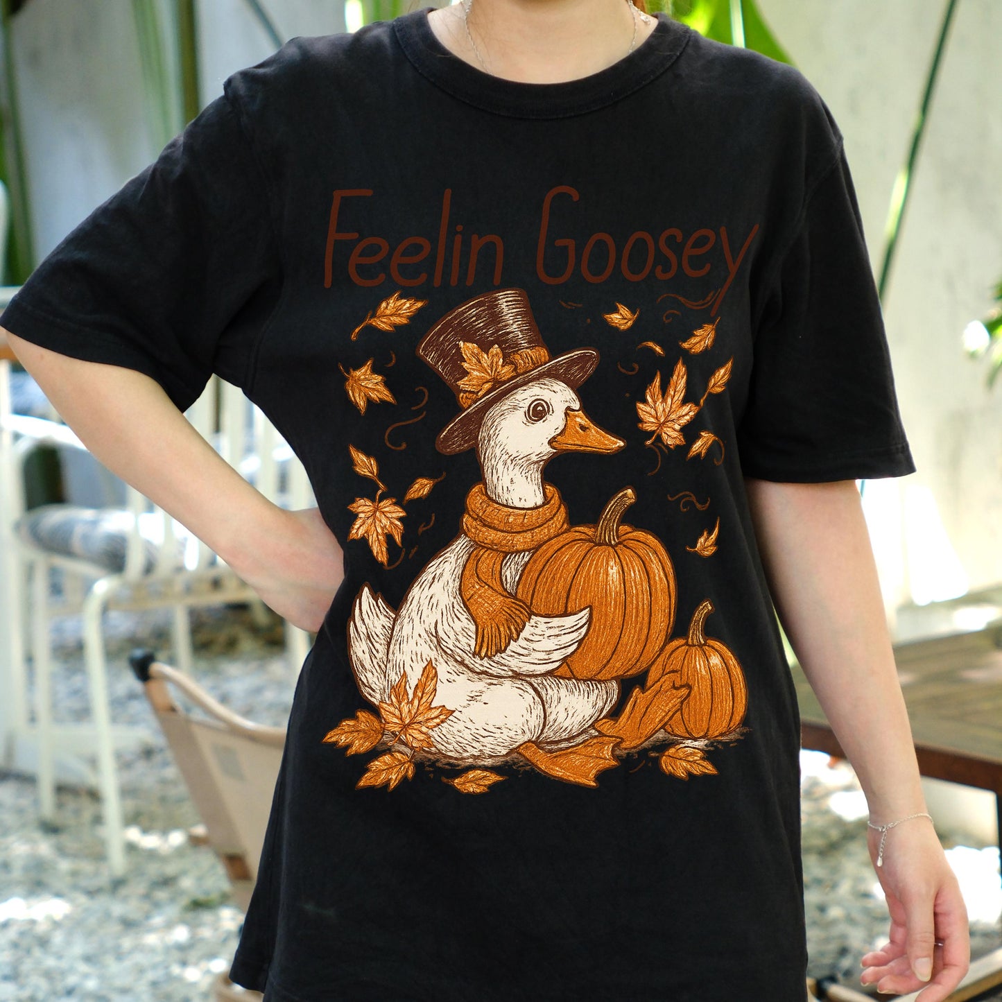 Feelin Goosey Shirt, Funny Fall Duck T-Shirt, Cute Autumn Pumpkin Tee, Thanksgiving Goose Shirt, Vintage Fall Humor Shirt Gift