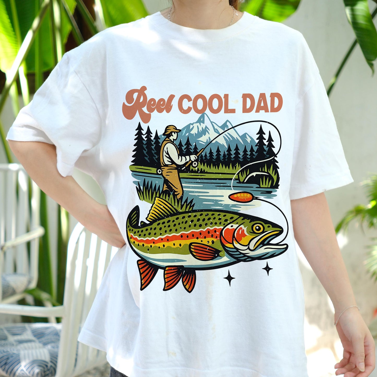Reel Cool Dad Fishing Shirt, Funny Father's Day Gift for Dad, Trout Fisherman Tee, Outdoor Fisher Dad T-Shirt, Lake Fishing Apparel