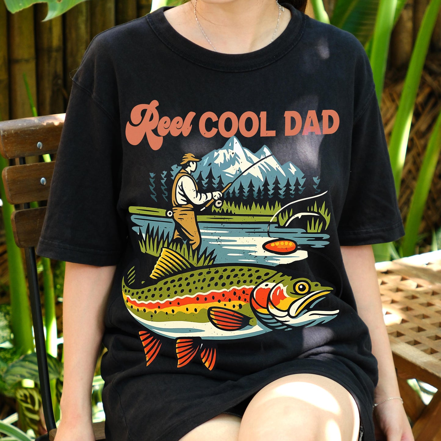 Reel Cool Dad Fishing Shirt, Funny Father's Day Gift for Dad, Trout Fisherman Tee, Outdoor Fisher Dad T-Shirt, Lake Fishing Apparel