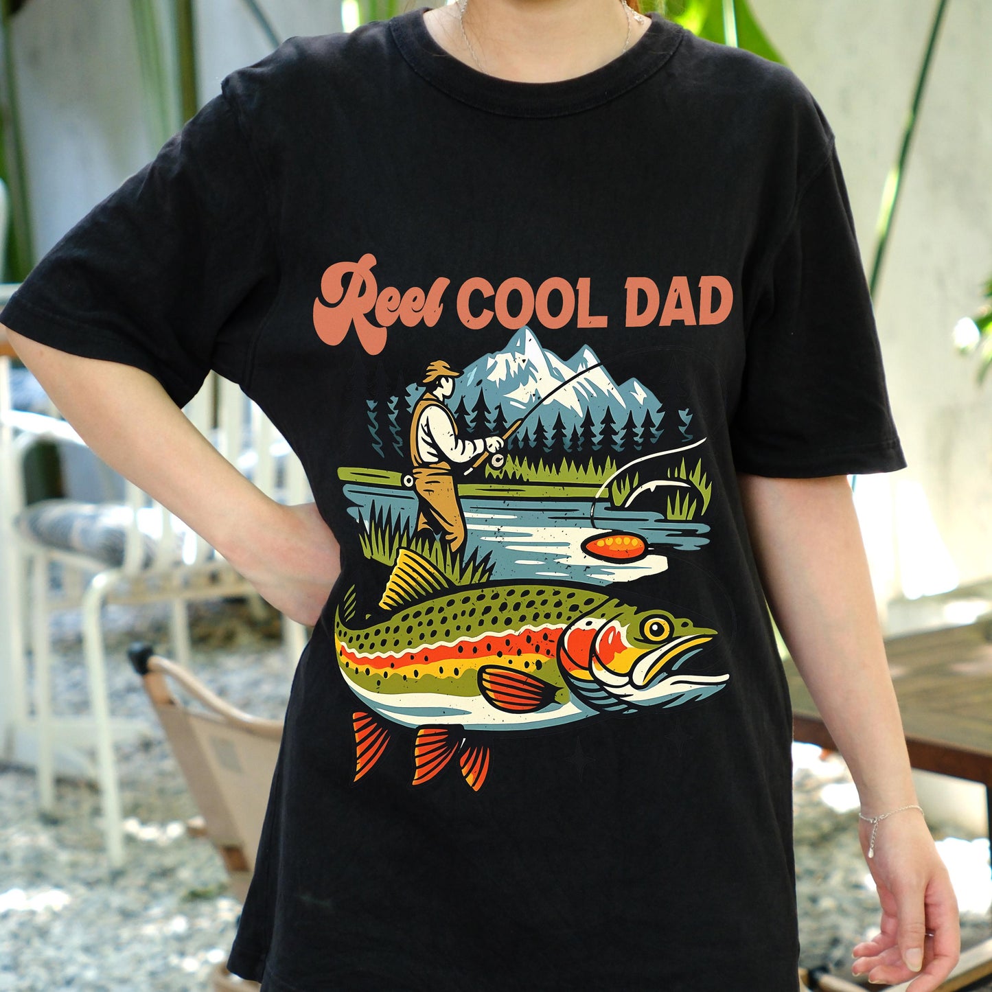 Reel Cool Dad Fishing Shirt, Funny Father's Day Gift for Dad, Trout Fisherman Tee, Outdoor Fisher Dad T-Shirt, Lake Fishing Apparel