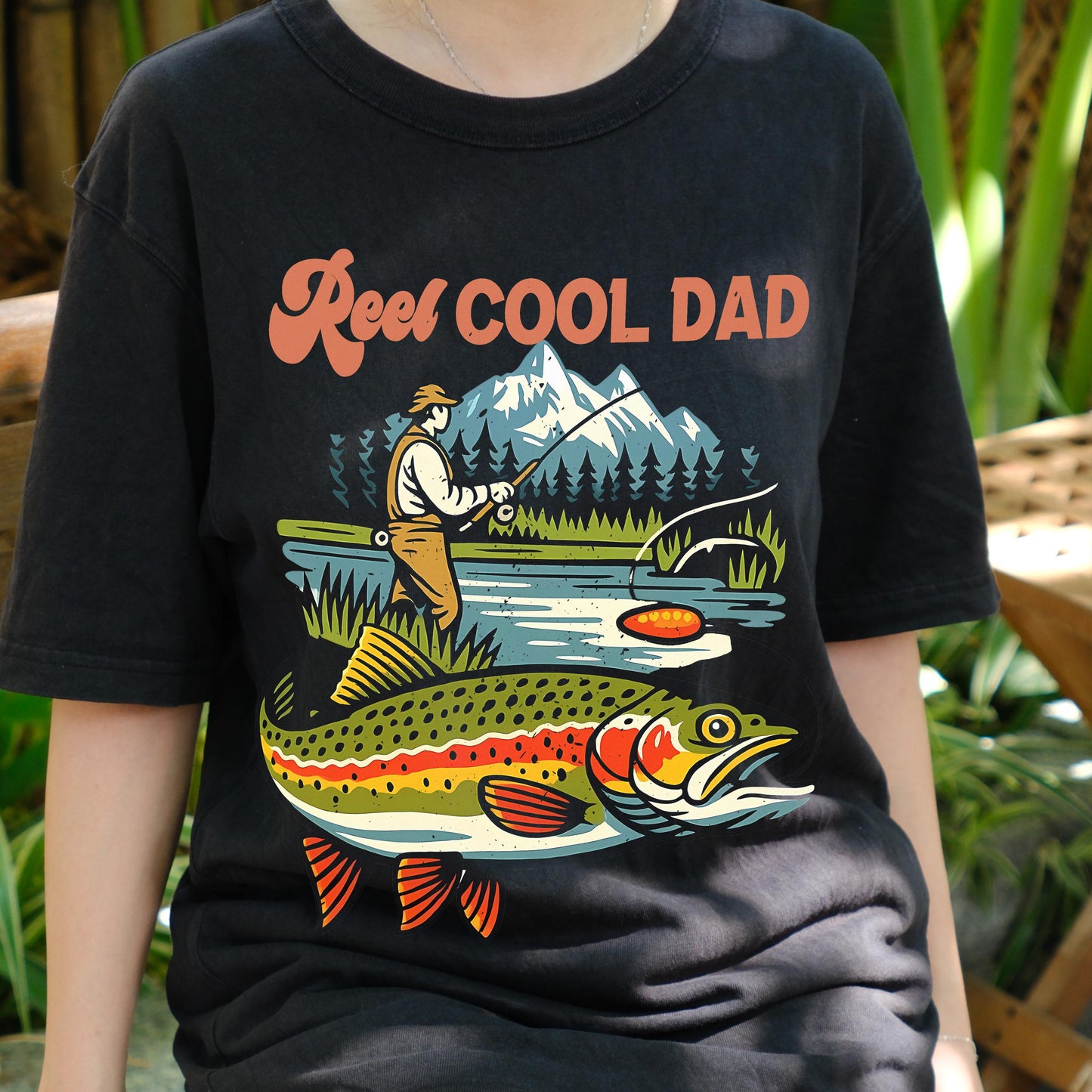 Reel Cool Dad Fishing Shirt, Funny Father's Day Gift for Dad, Trout Fisherman Tee, Outdoor Fisher Dad T-Shirt, Lake Fishing Apparel