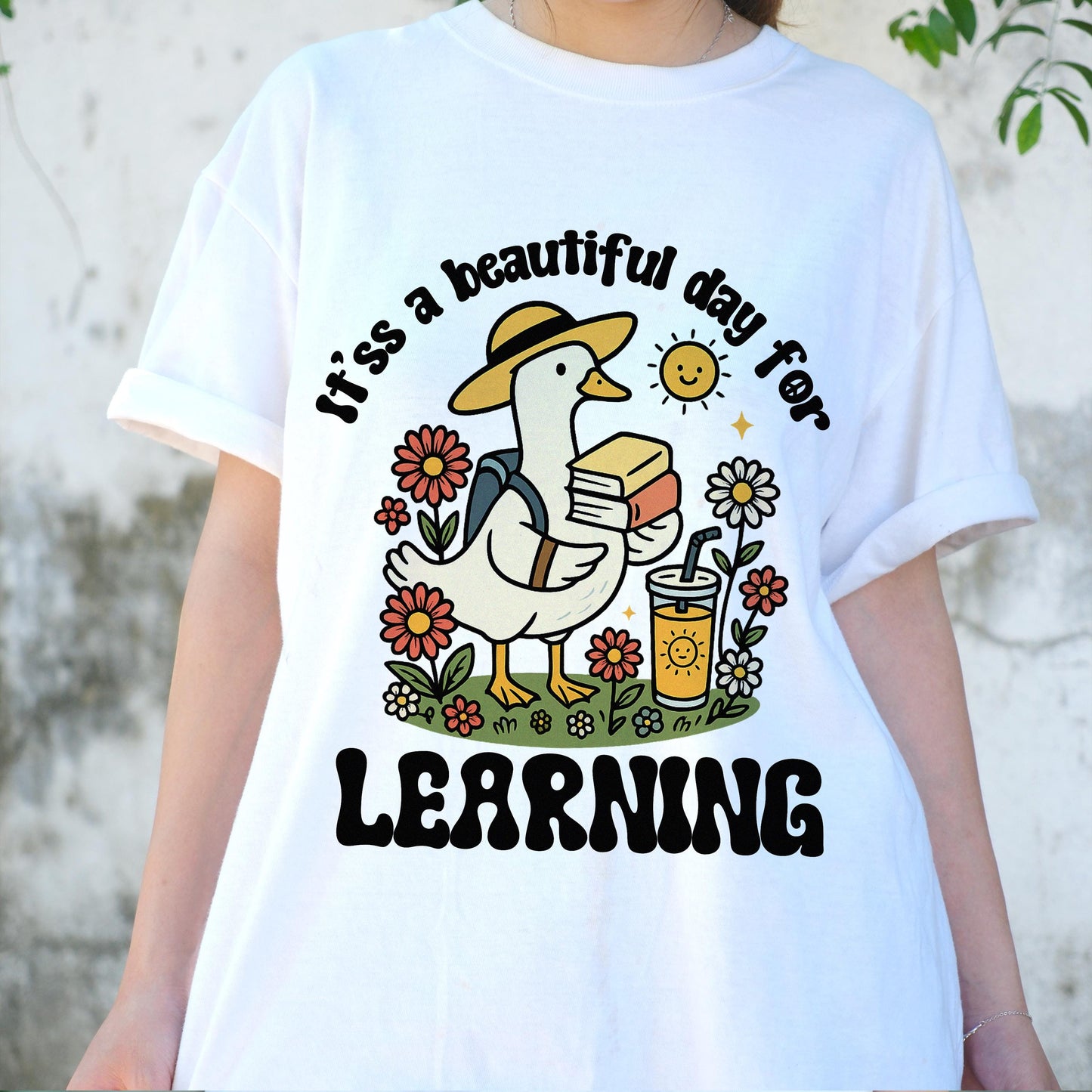 Cute Duck Back to School Shirt, It's a Beautiful Day for Learning Teacher Tee, Student Gift Shirt, First Day of School Graphic Tee