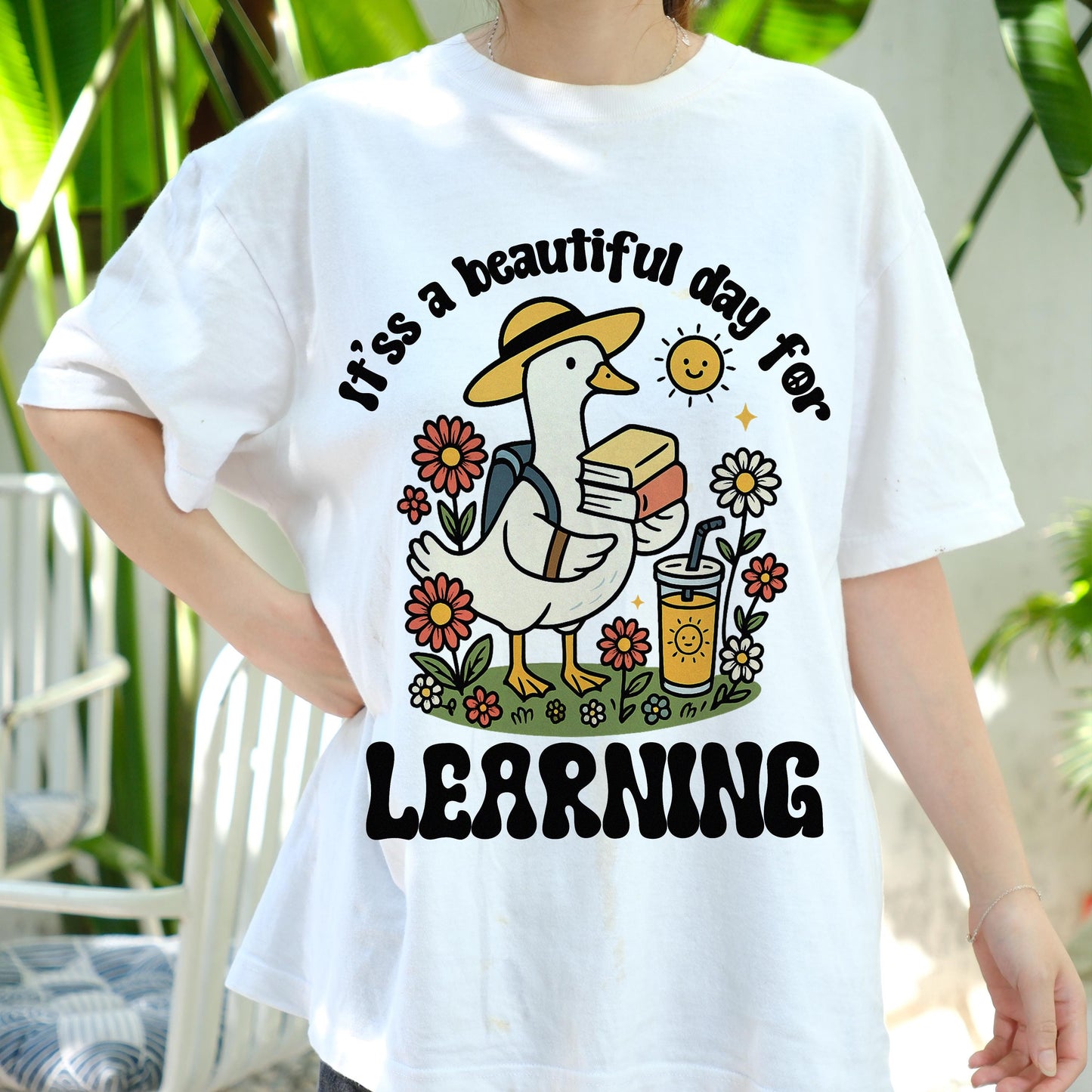 Cute Duck Back to School Shirt, It's a Beautiful Day for Learning Teacher Tee, Student Gift Shirt, First Day of School Graphic Tee