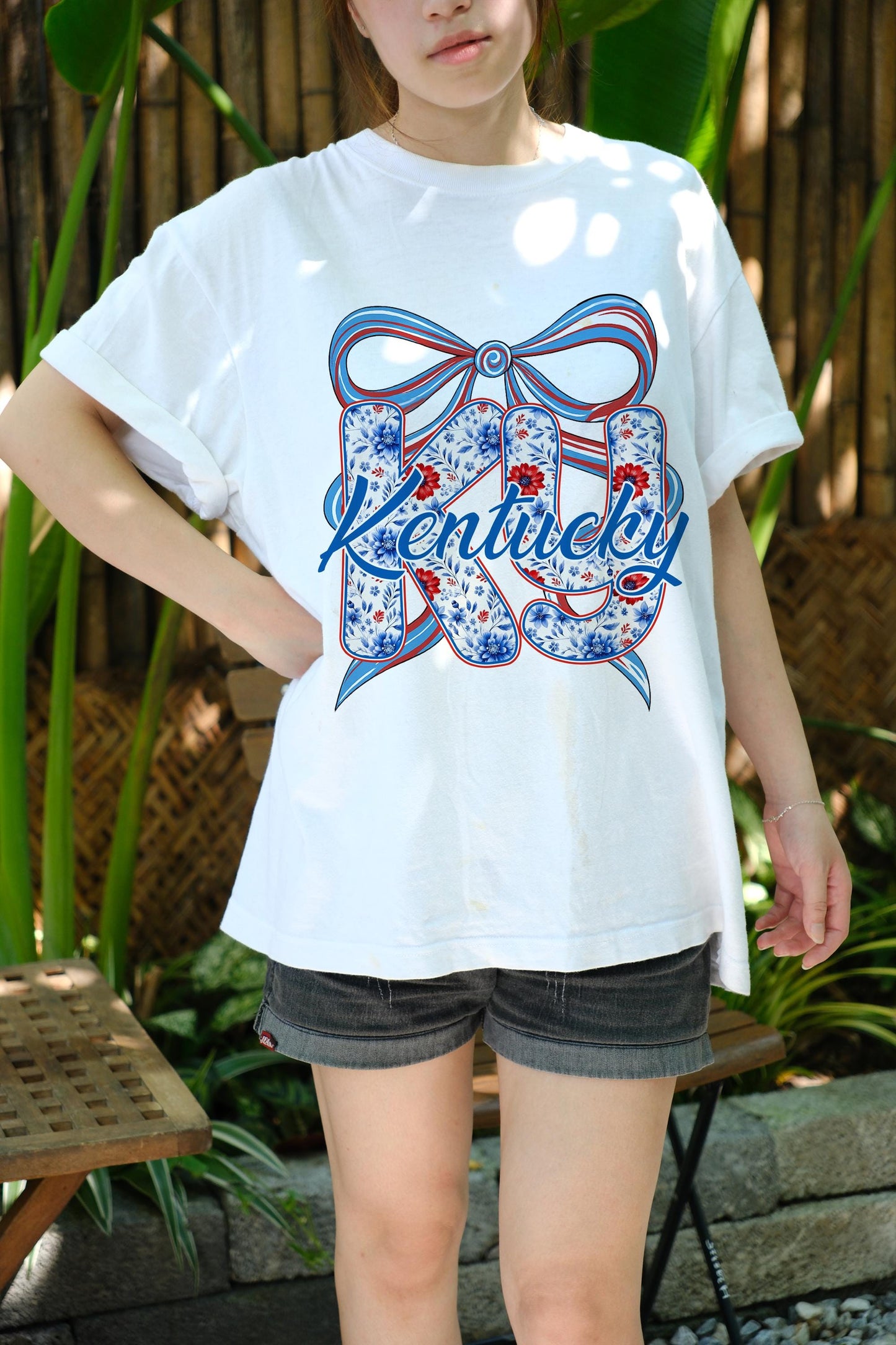 Kentucky KY Shirt Floral Patriotic Bow Gildan 5000 Tee, USA State Pride Shirt, 4th of July Gift, Kentucky Lover Shirt, Summer T-Shirt