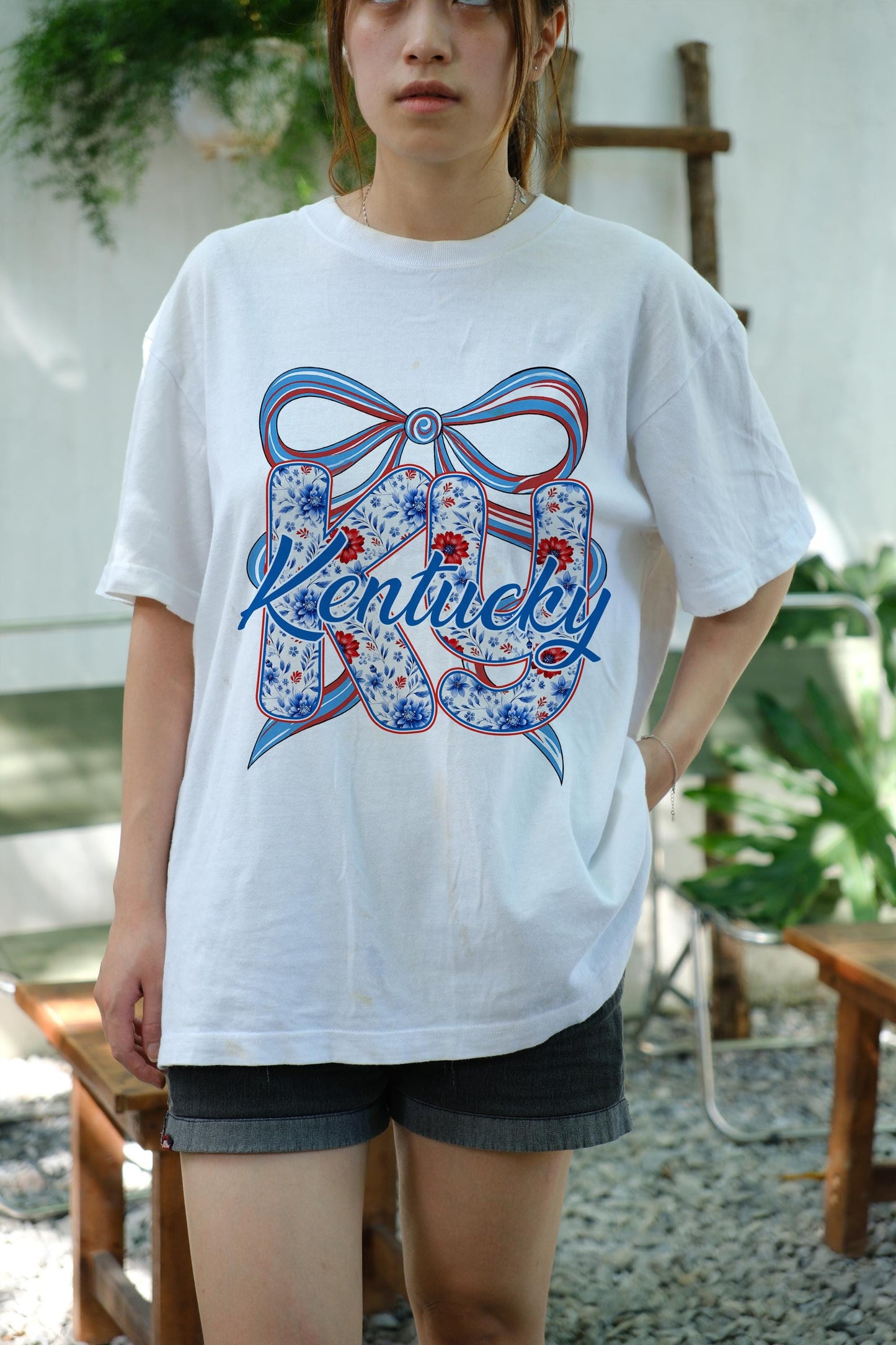 Kentucky KY Shirt Floral Patriotic Bow Gildan 5000 Tee, USA State Pride Shirt, 4th of July Gift, Kentucky Lover Shirt, Summer T-Shirt