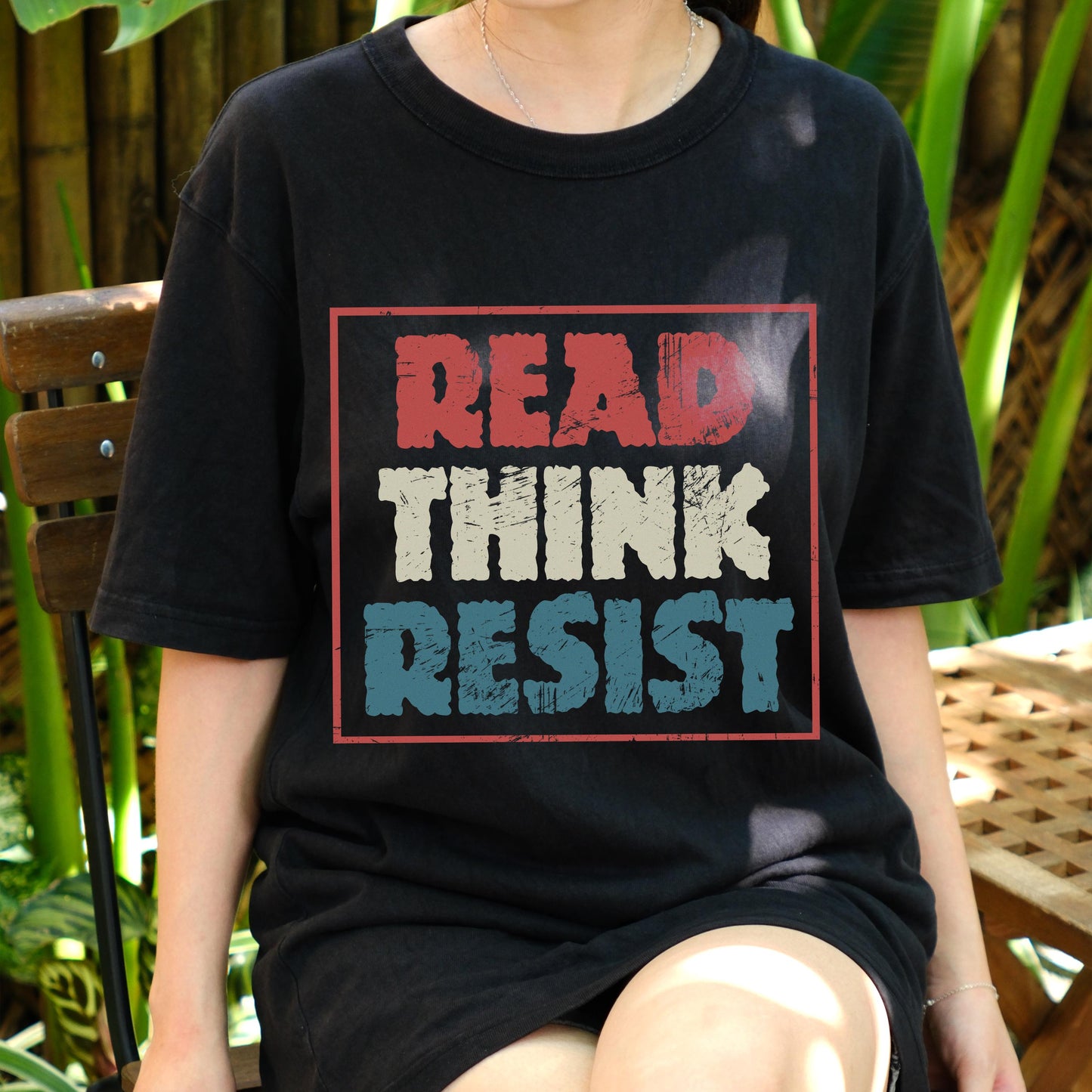 Read Think Resist Shirt, Retro Political Activism Tee, Thought Provoking Protest T-Shirt, Anti-Authoritarian Book Lover Gift