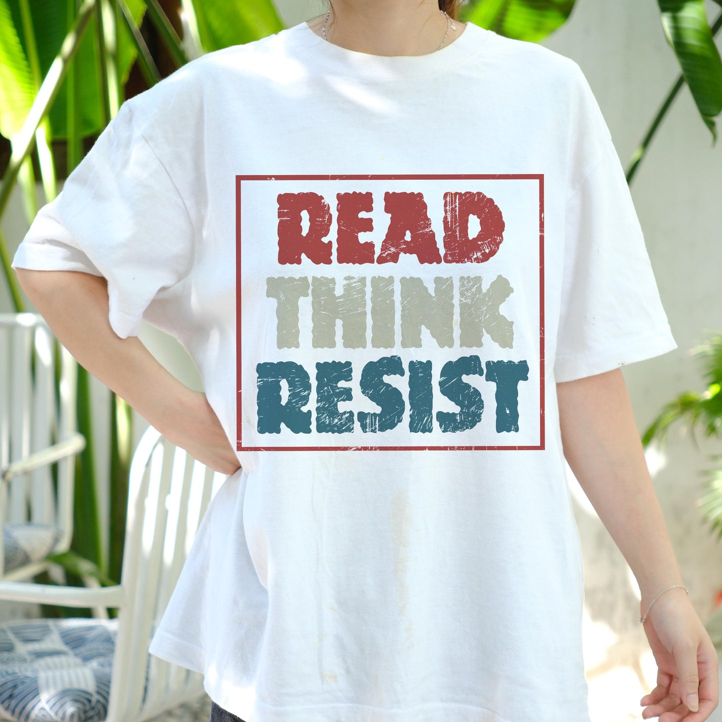 Read Think Resist Shirt, Retro Political Activism Tee, Thought Provoking Protest T-Shirt, Anti-Authoritarian Book Lover Gift