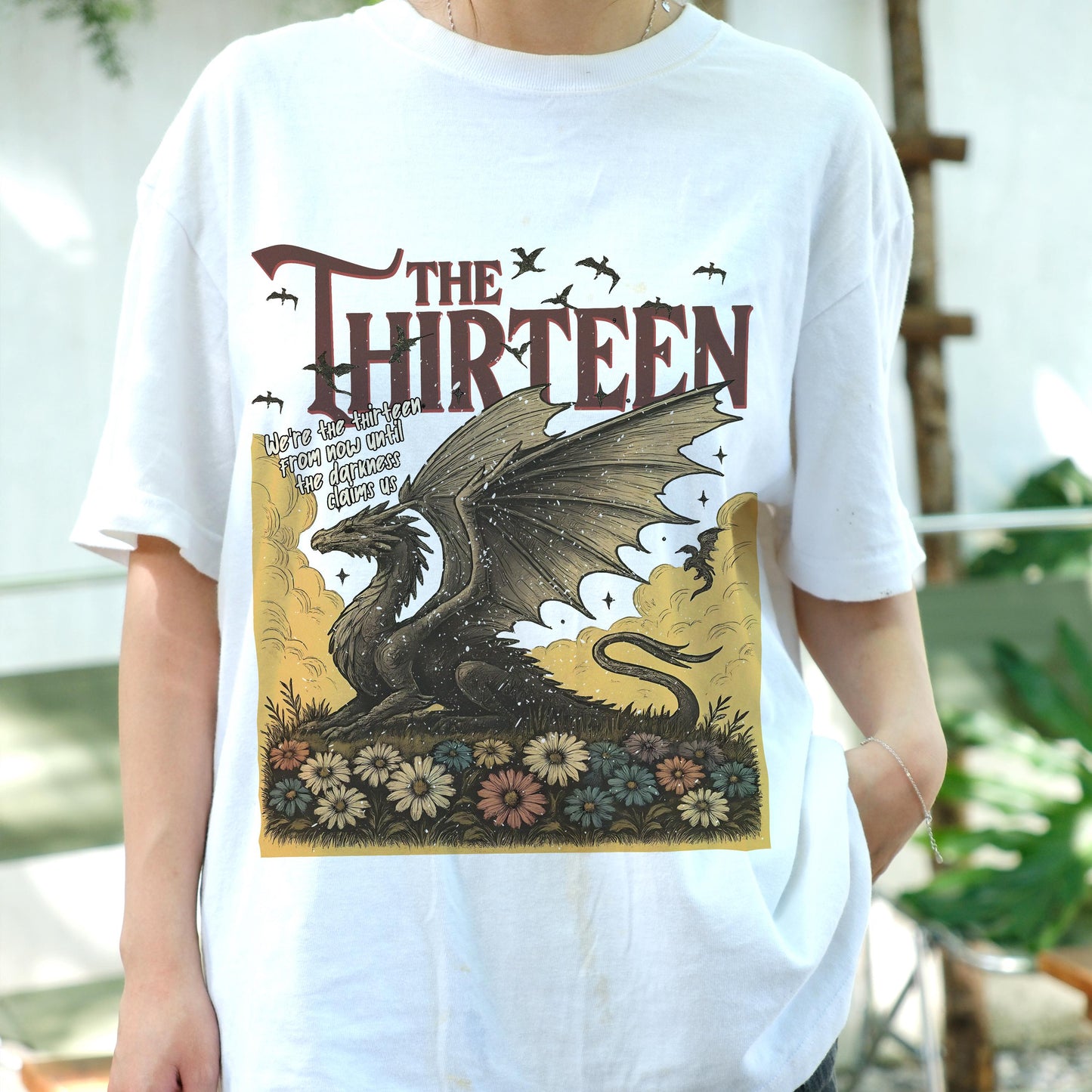 The Thirteen Dragon Shirt, Gothic Fantasy T-Shirt, Dark Medieval Dragon Tee, Floral Mythical Creature Shirt, Vintage Fantasy Graphic Tee