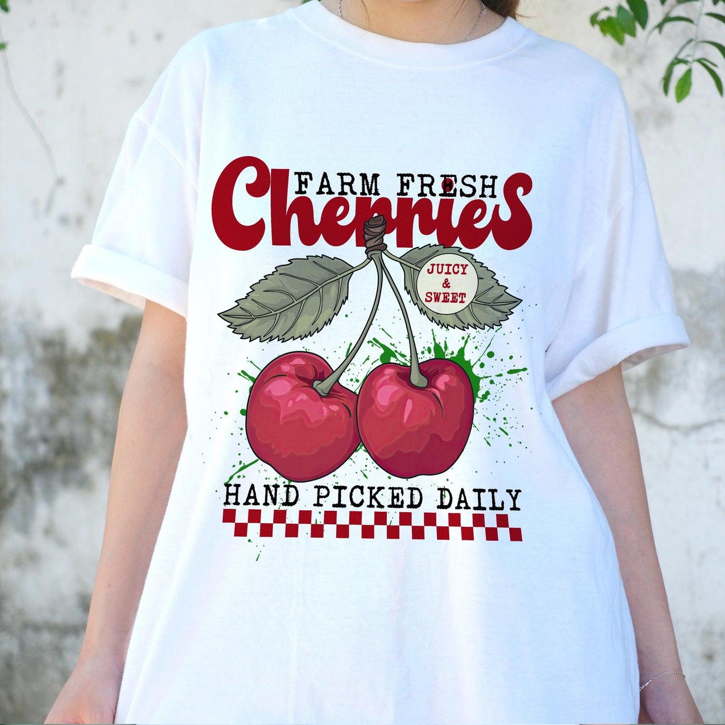 Farm Fresh Cherries Shirt, Juicy Sweet Fruit Tee, Hand Picked Daily Retro Graphic T-Shirt, Summer Farmers Market Vintage Aesthetic Tee