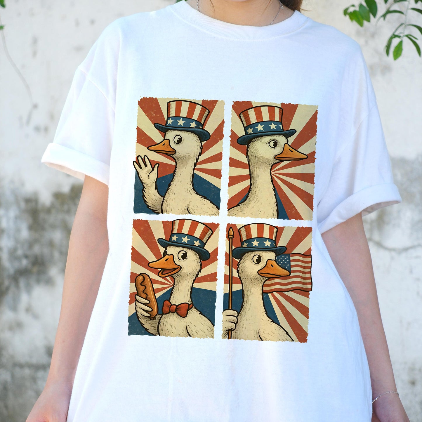 Patriotic Goose Comic Shirt, Funny 4th of July T-Shirt, USA Animal Meme Tee, Vintage Style Goose Art, Independence Day Party Outfit