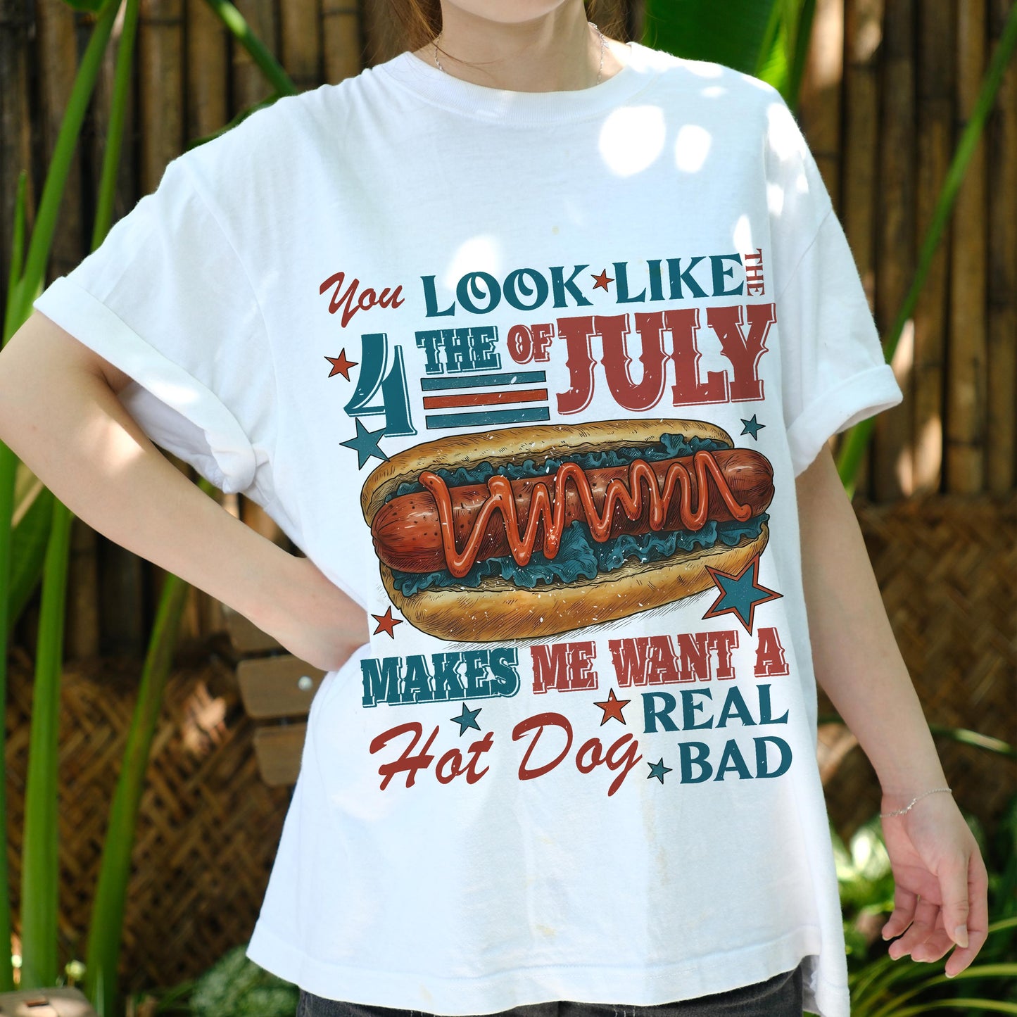 You Look Like the 4th of July Shirt, Funny Hot Dog Graphic Tee, Patriotic Cookout T-Shirt, BBQ Summer Foodie Shirt, USA Party Outfit