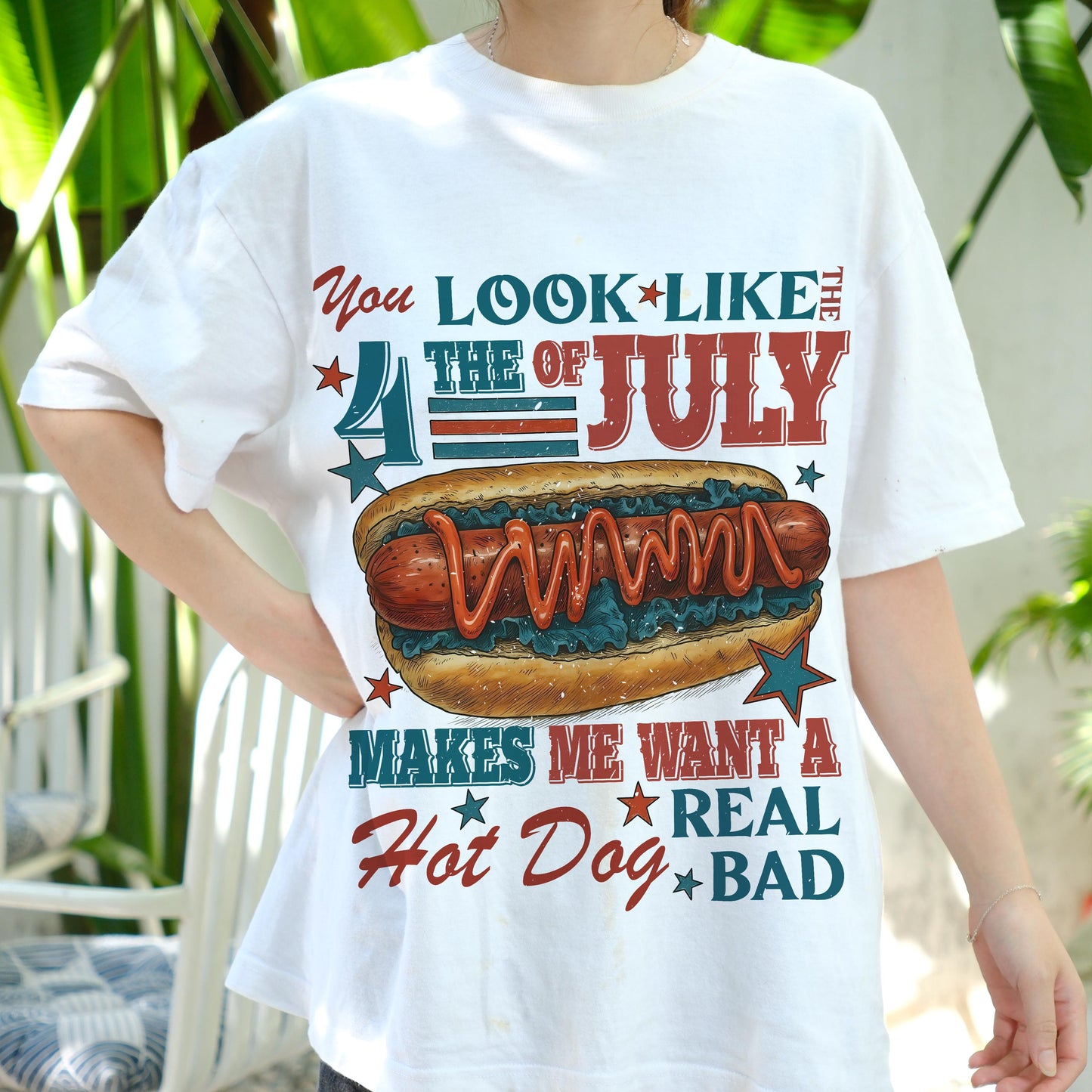 You Look Like the 4th of July Shirt, Funny Hot Dog Graphic Tee, Patriotic Cookout T-Shirt, BBQ Summer Foodie Shirt, USA Party Outfit