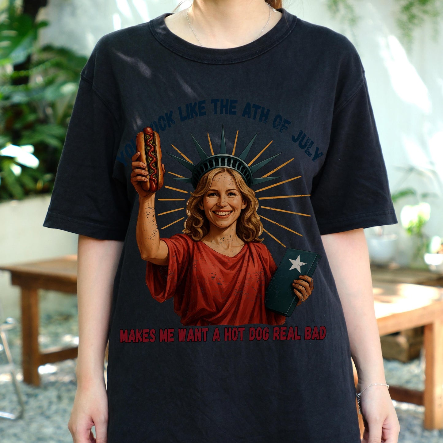 You Look Like the 4th of July Shirt, Funny Statue of Liberty Hot Dog Tee, Patriotic Meme T-Shirt, USA Independence Day Party Outfit