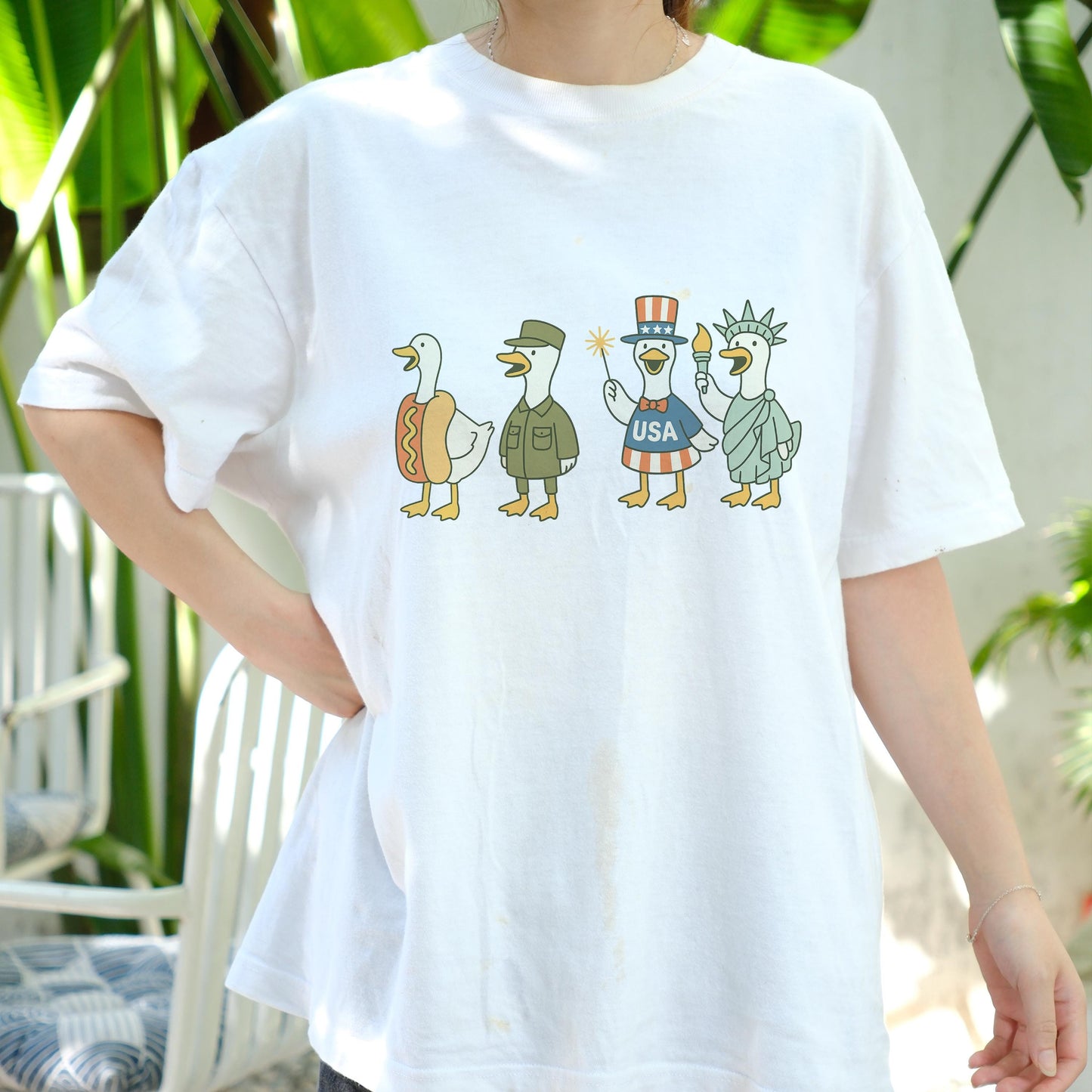 Patriotic Goose Parade Shirt, Funny 4th of July Duck Tee, USA Costume Animal T-Shirt, Independence Day Cartoon Shirt, Cute Summer Top