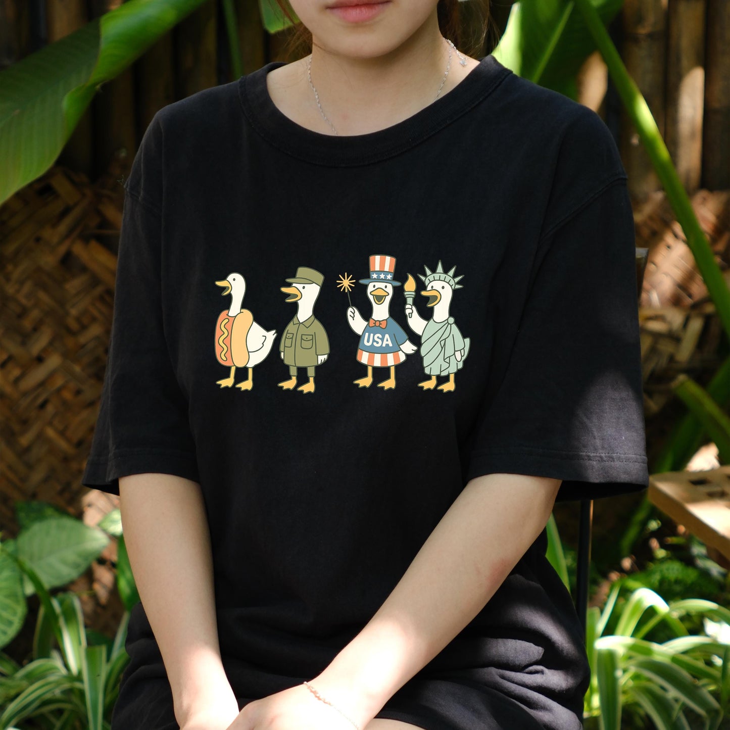 Patriotic Goose Parade Shirt, Funny 4th of July Duck Tee, USA Costume Animal T-Shirt, Independence Day Cartoon Shirt, Cute Summer Top