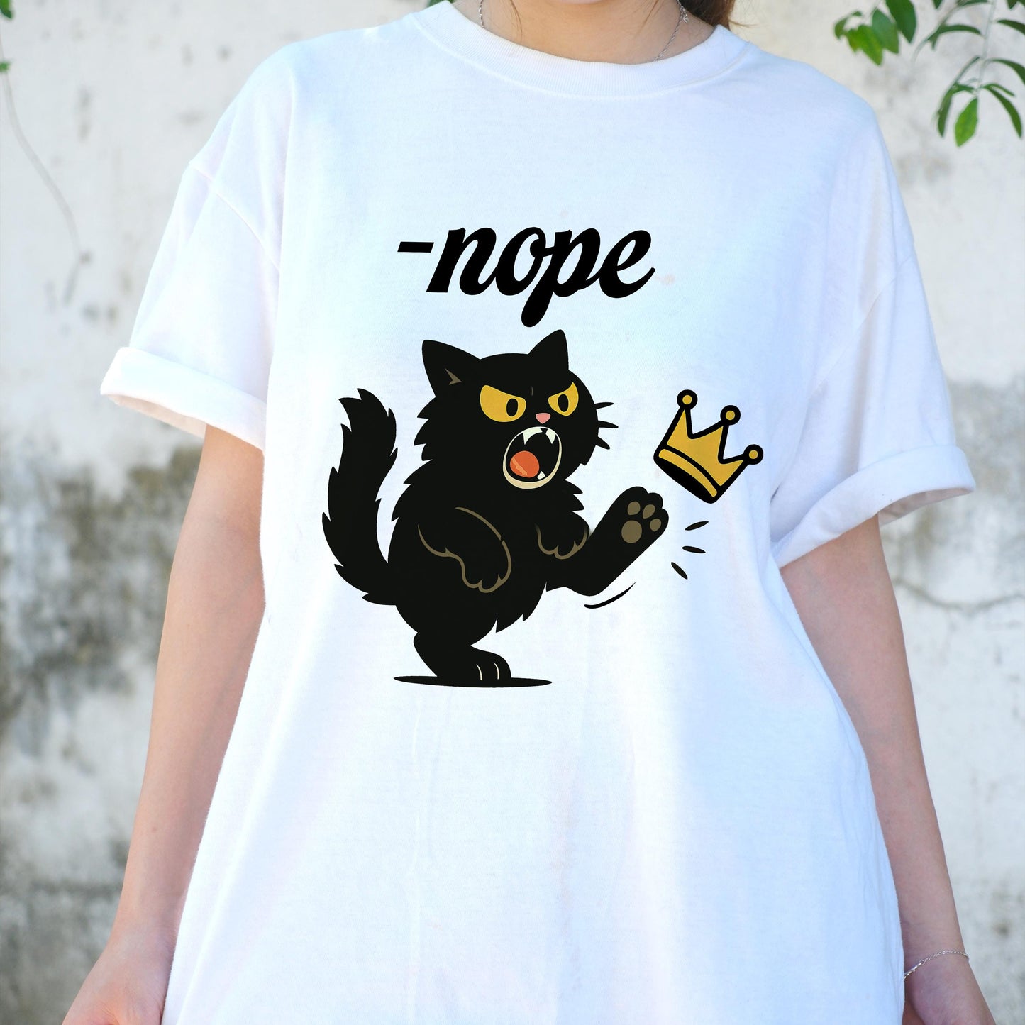 Nope Angry Cat Shirt, Funny Black Cat Meme Tee, Sassy Kitty T-Shirt with Crown, Cute Pet Lover Gift, Anti Princess Aesthetic Top