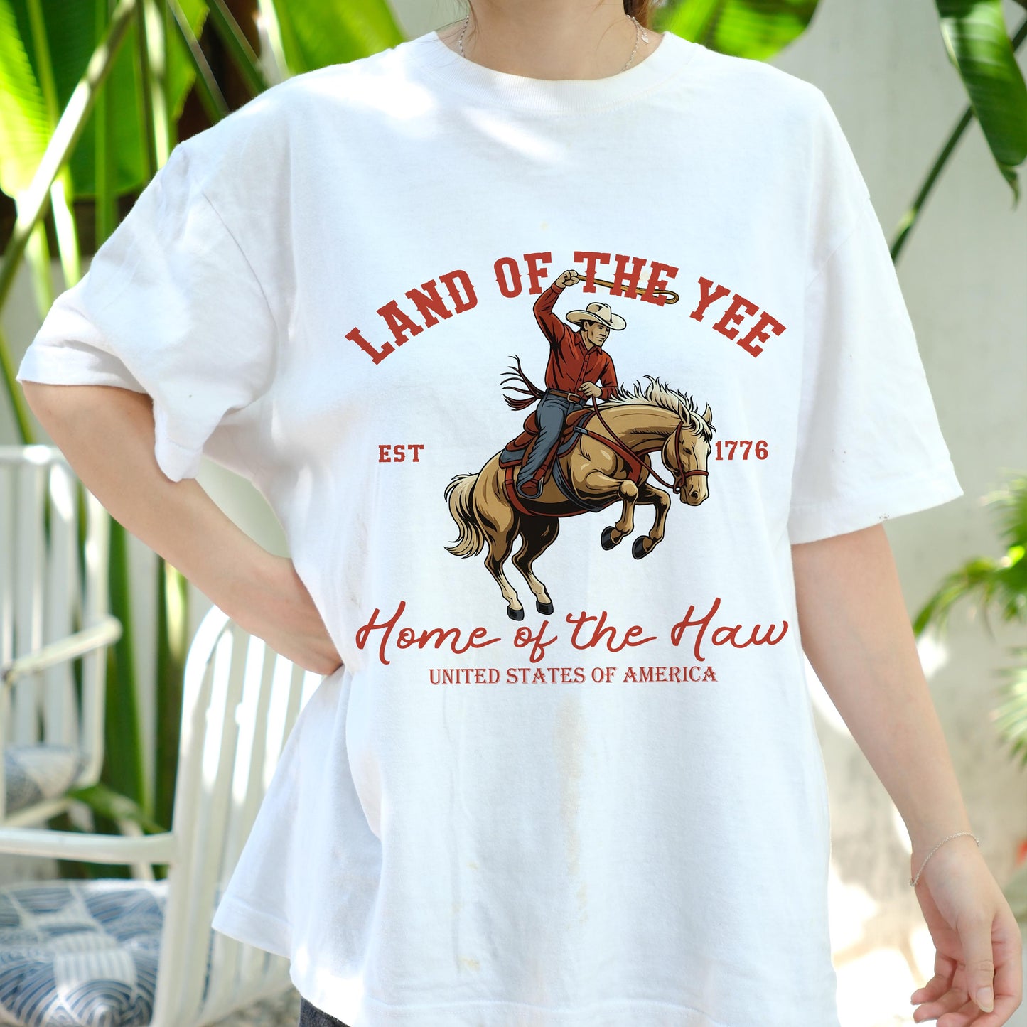 Land of the Yee Home of the Haw Shirt, Funny Cowboy USA Tee, 4th of July Western T-Shirt, Patriotic Rodeo Shirt, Country Style Gift