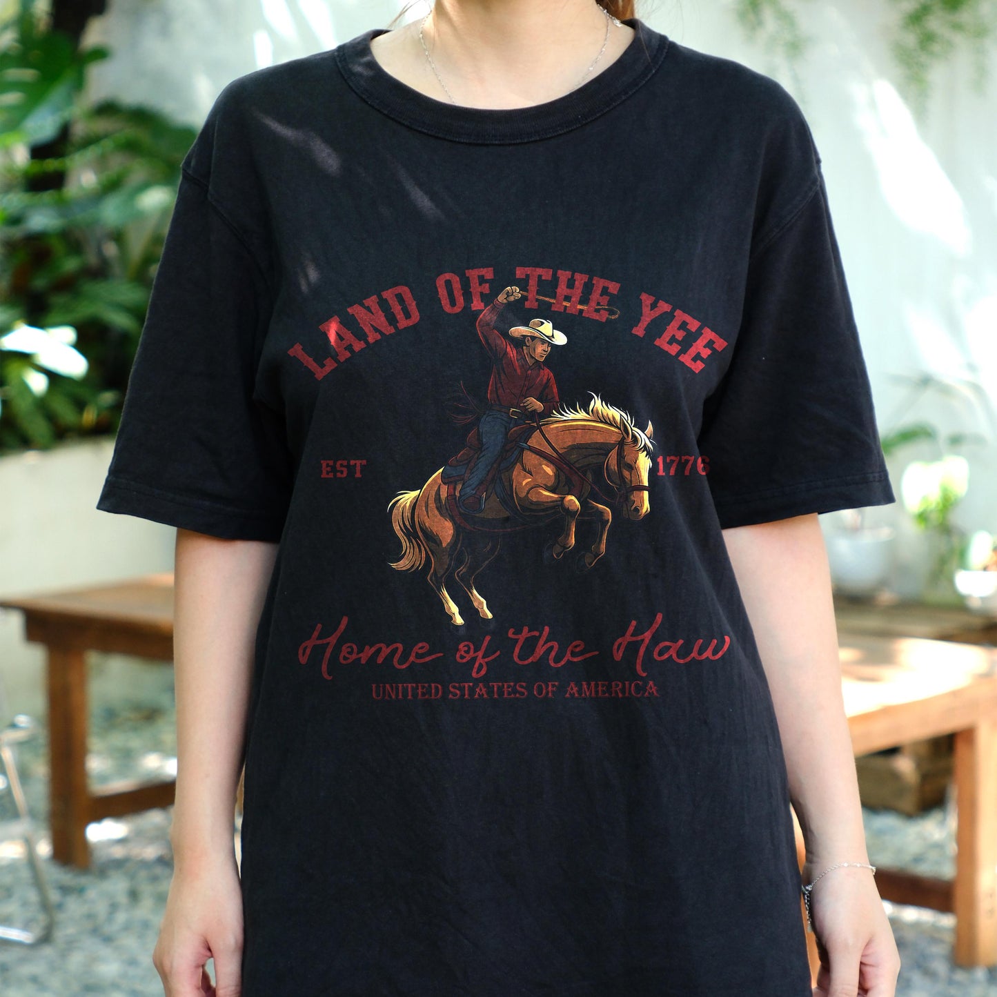 Land of the Yee Home of the Haw Shirt, Funny Cowboy USA Tee, 4th of July Western T-Shirt, Patriotic Rodeo Shirt, Country Style Gift