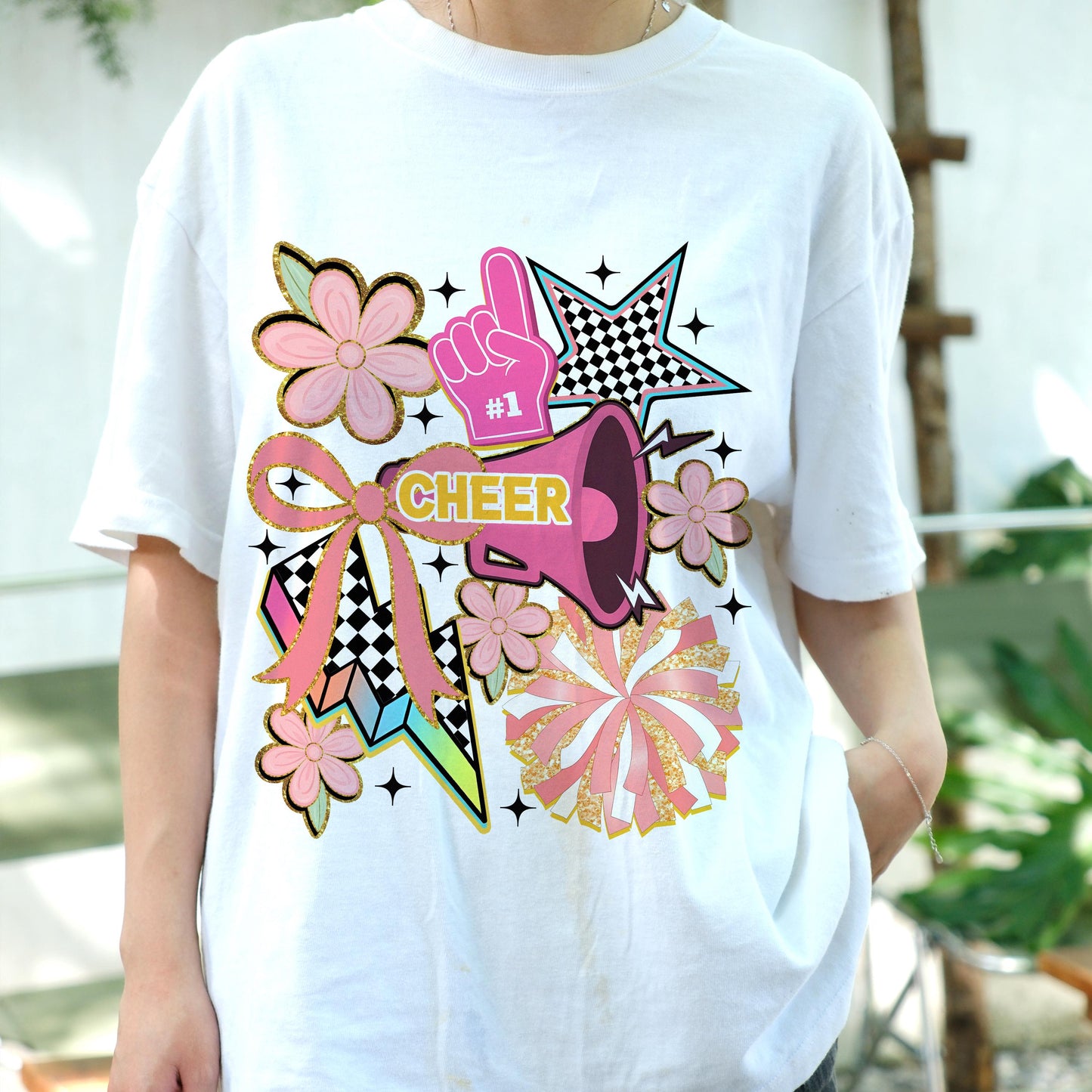 Cheerleader T-Shirt, Retro Cheer Squad Shirt, Pink Pom Pom Tee, Cute Spirit Wear, Cheer Mom Gift, Cheerleading Graphic Top