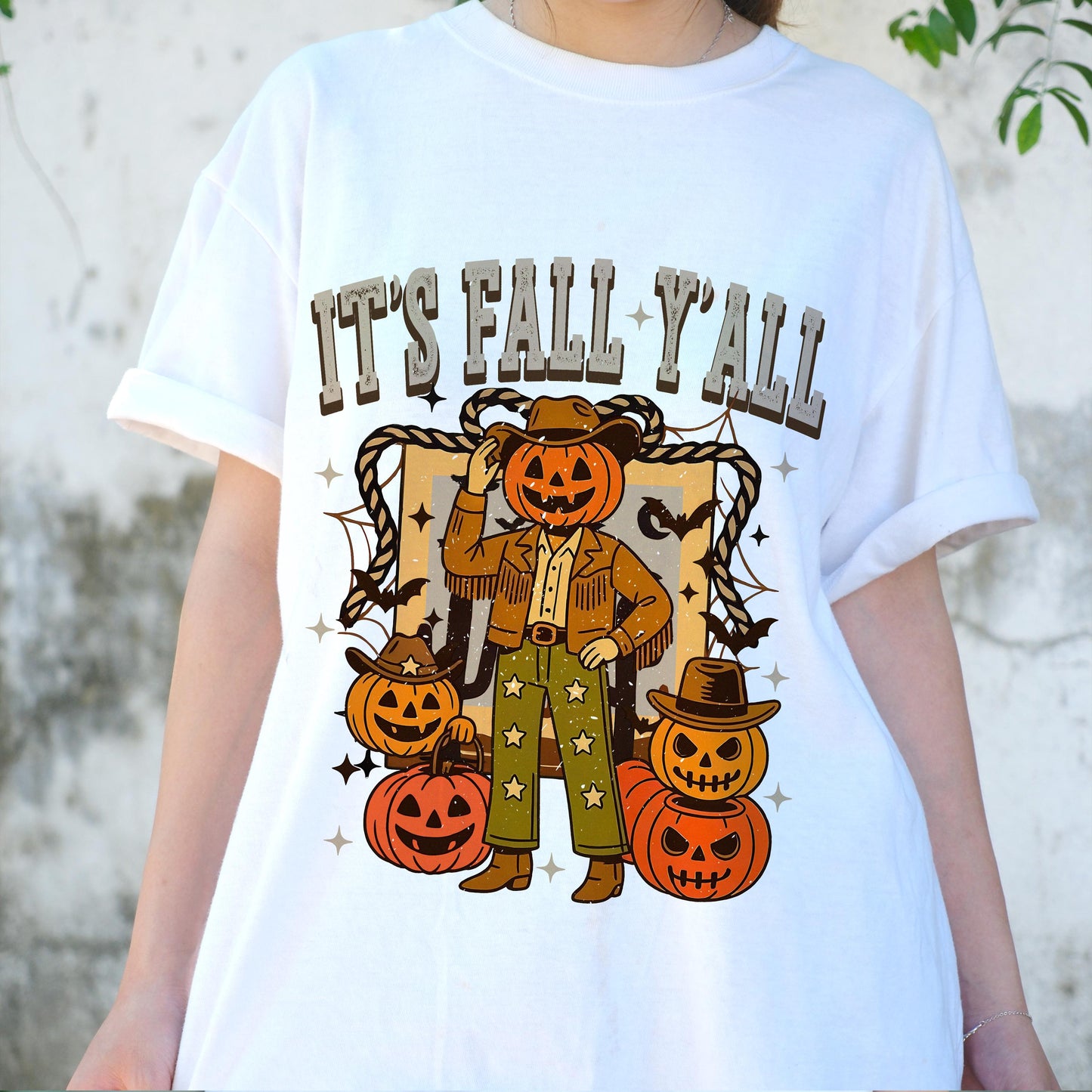 It’s Fall Y’all Shirt, Pumpkin Cowboy Tee, Retro Fall Halloween T-Shirt, Western Autumn Graphic Top, Fall Season Gift, Cute Fall Tee