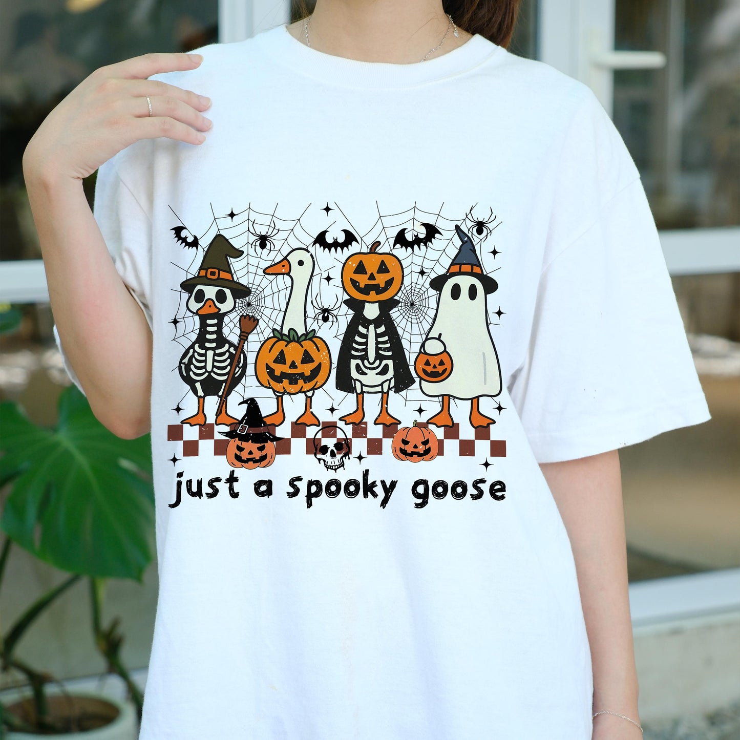 Spooky Goose Halloween Shirt, Funny Goose Costume Tee, Cute Goose Skeleton Pumpkin T-Shirt, Fall Ghost Goose Top, Goose Lover Gift