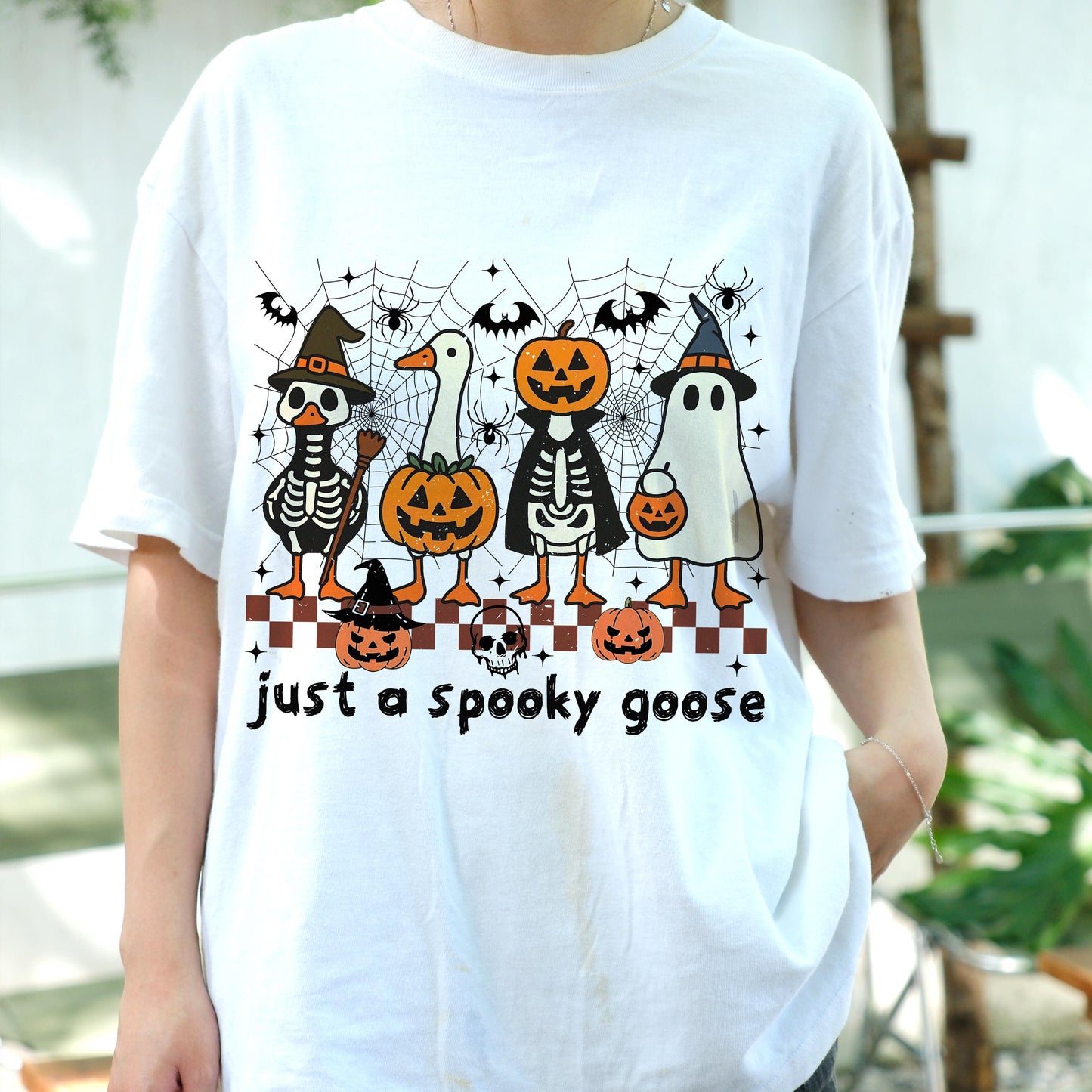 Spooky Goose Halloween Shirt, Funny Goose Costume Tee, Cute Goose Skeleton Pumpkin T-Shirt, Fall Ghost Goose Top, Goose Lover Gift