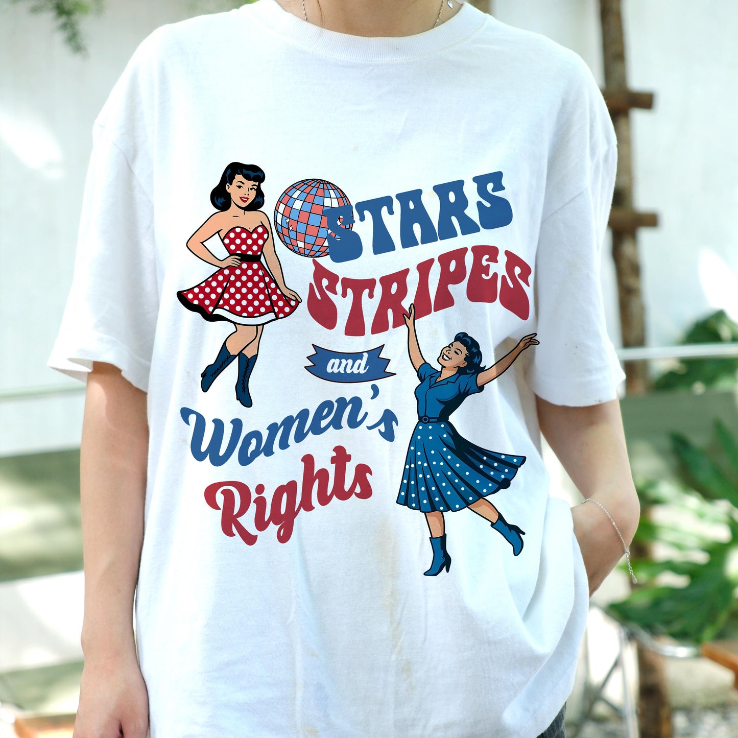 Stars Stripes and Women’s Rights Shirt, Retro Feminist USA Tee, Patriotic 4th of July Pinup T-Shirt, Girl Power Independence Day Top