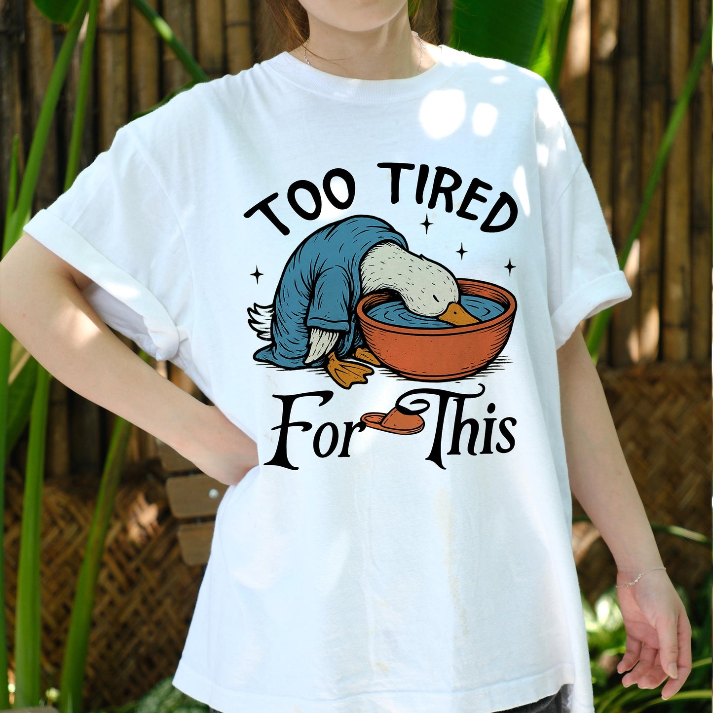 Too Tired For This Duck Shirt, Funny Lazy Duck T-shirt for Men Women, Exhausted Bird Humor Tee, Sleepy Mood Shirt, Cute Animal Gift