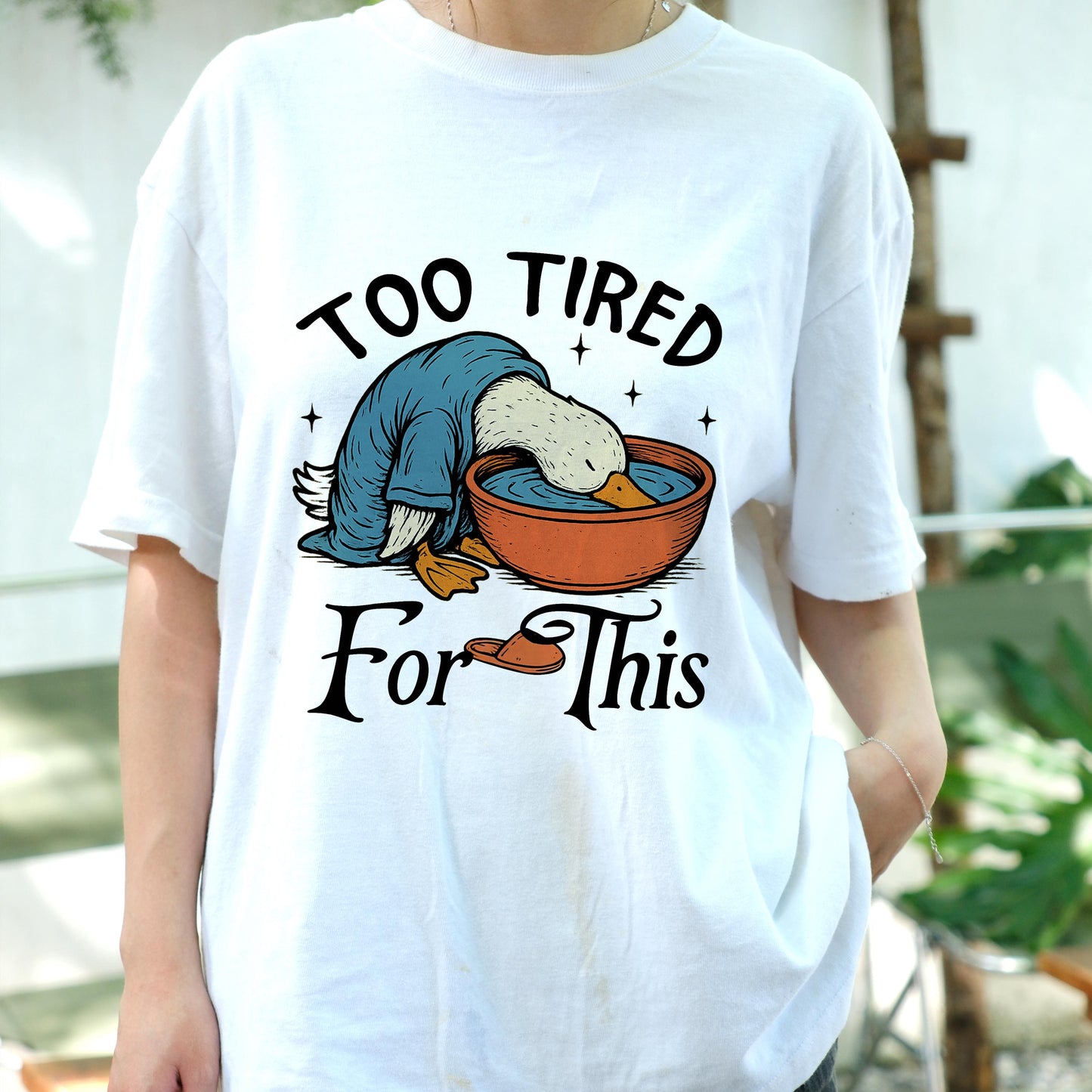 Too Tired For This Duck Shirt, Funny Lazy Duck T-shirt for Men Women, Exhausted Bird Humor Tee, Sleepy Mood Shirt, Cute Animal Gift