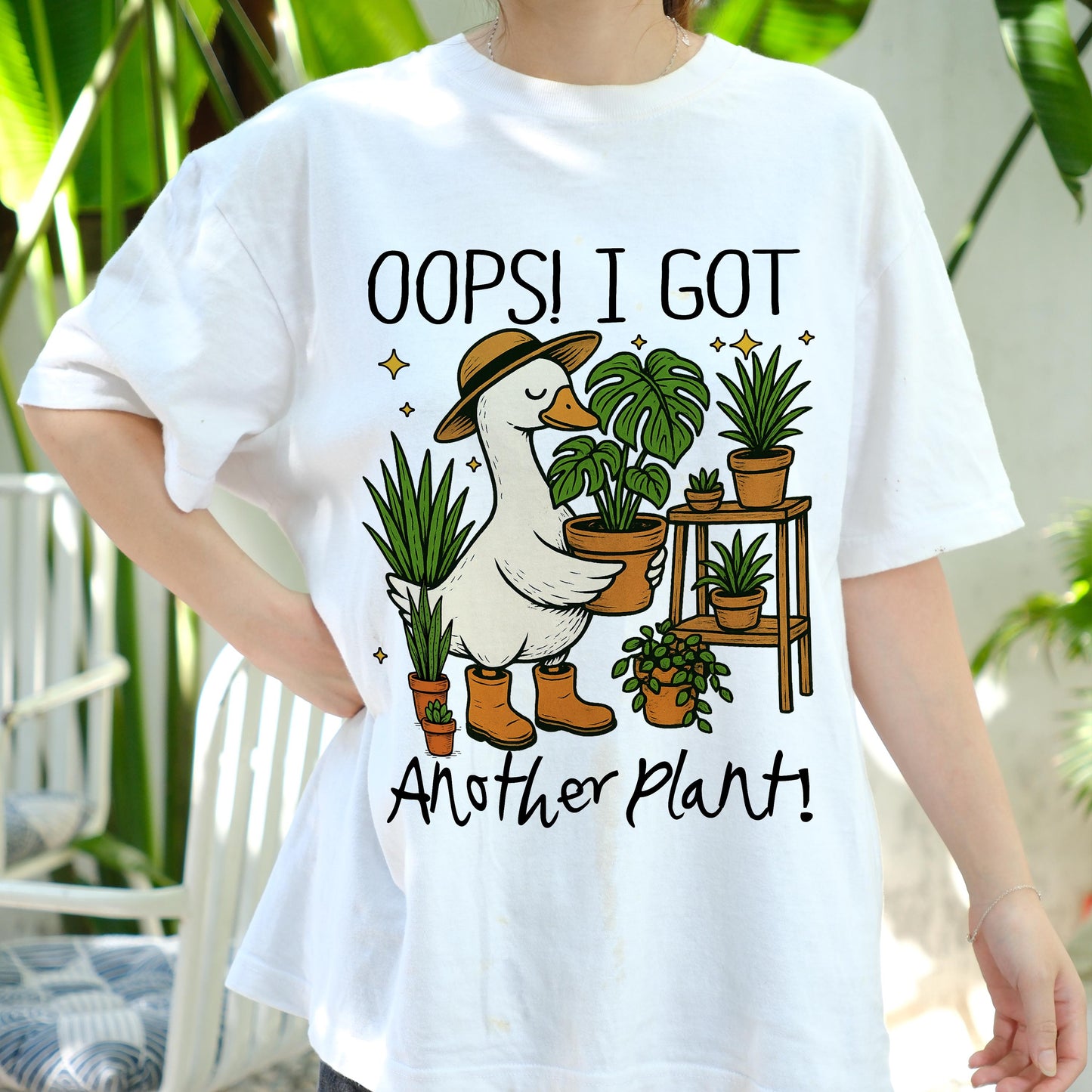 Oops I Got Another Plant Shirt, Funny Goose Plant Lover Tee, Indoor Gardening T-Shirt, Cute Monstera Gift for Plant Moms & Dads